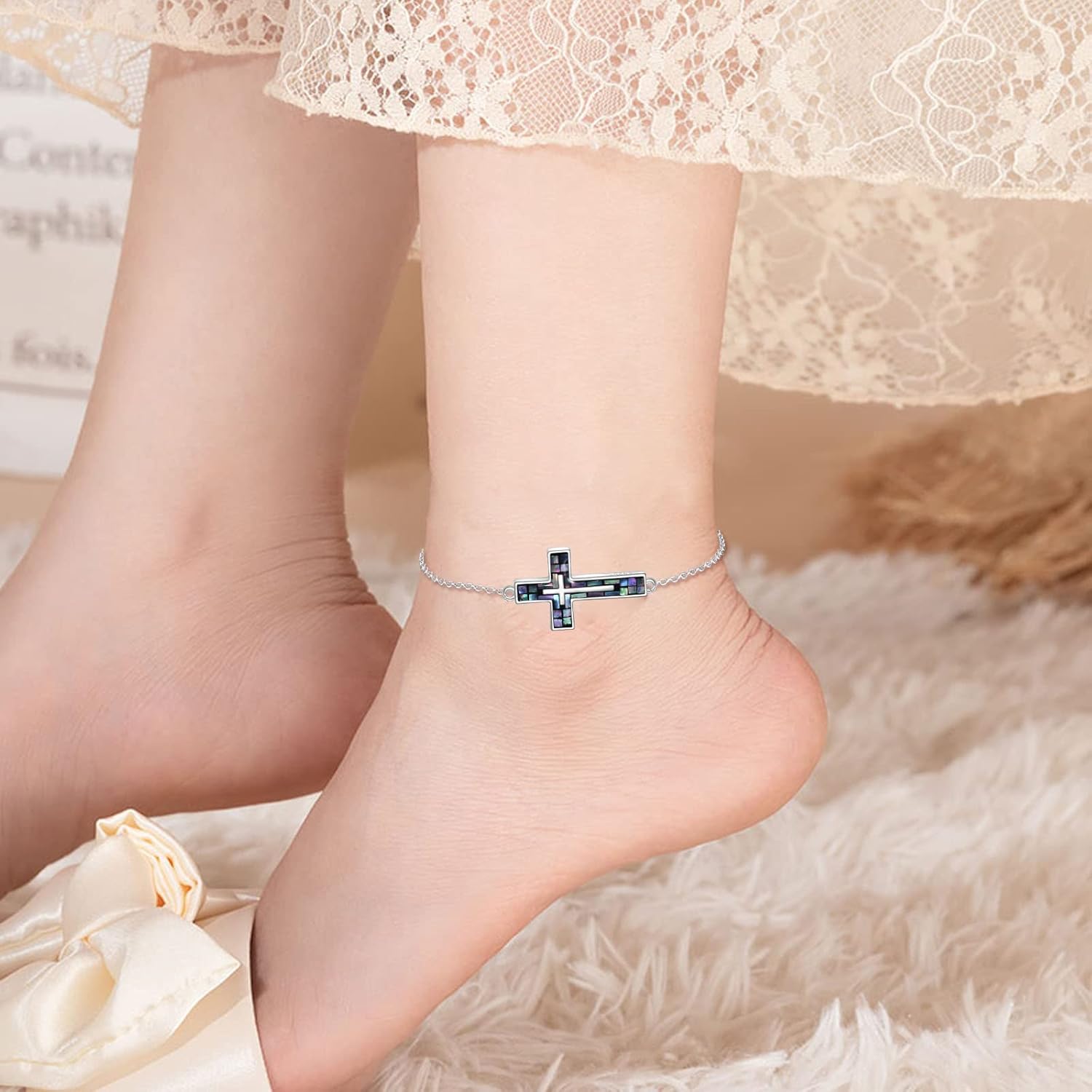 YFN Cross Bracelet Sterling Silver Religious Cross Bracelet Jewelry Gift for Women Men