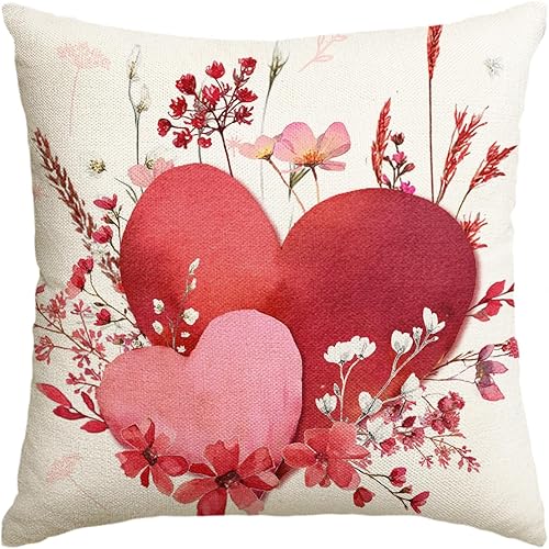 AVOIN colorlife Funda de almohada de corazón rojo y rosa para el Día de San Valentín, 18 x 18 pulgadas, diseño de flores, aniversario, boda,