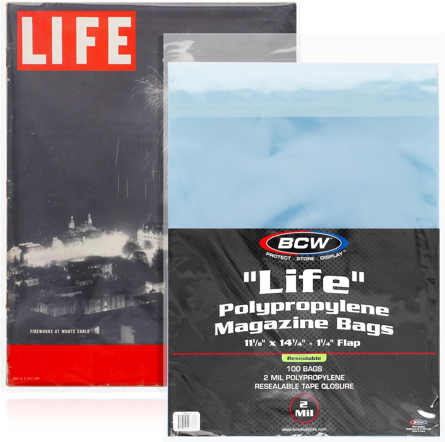 BCW Resealable Life Magazine Bags - 200 Pack | Crystal Clear Polypropylene | Archival Quality |Store Collectible Life Magazines | Exterior 11 1/8 x 14 1/4