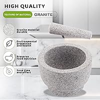 Vista 3 de Juego de Mortero y Pilón, de Granito Sin Pulir, Capacidad de 5 Tazas, 8 Pulgadas, para Moler Especias y Semillas, para Moler, Triturar y Machacar