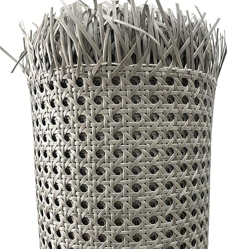 Janmobrian Grey White 45Cm Rattan Roll,Rattan Sheet Plastic Rattan Cane Chair Table Furniture Repair Material Webbing Roll Wicker(,Length 50Cm)