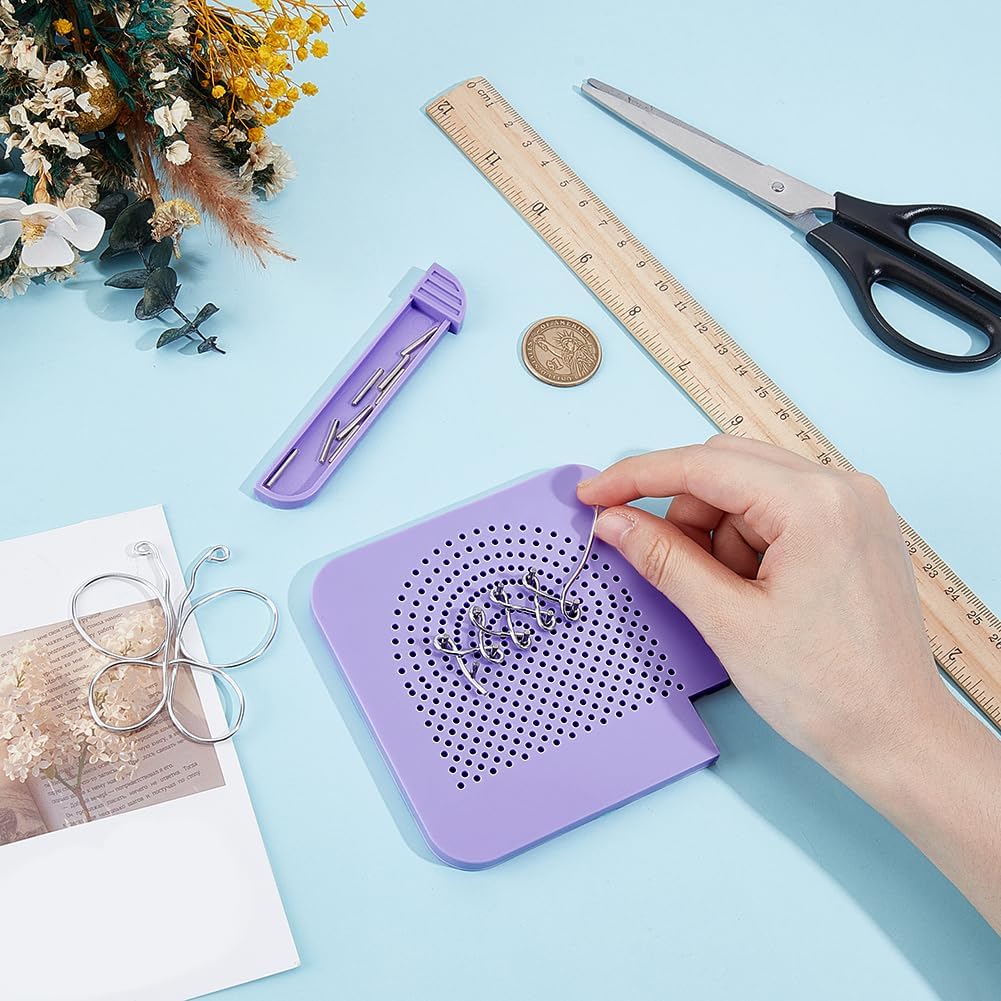 UNICRAFTALE 1 Set Plastic Wire Jig Kit Medium Purple Square Wire Wrapping Tools for Jewelry Making Adjustable Pegs Design 20Pcs Roots Needle Plate for DIY Craft Creation and Home Decor image 4