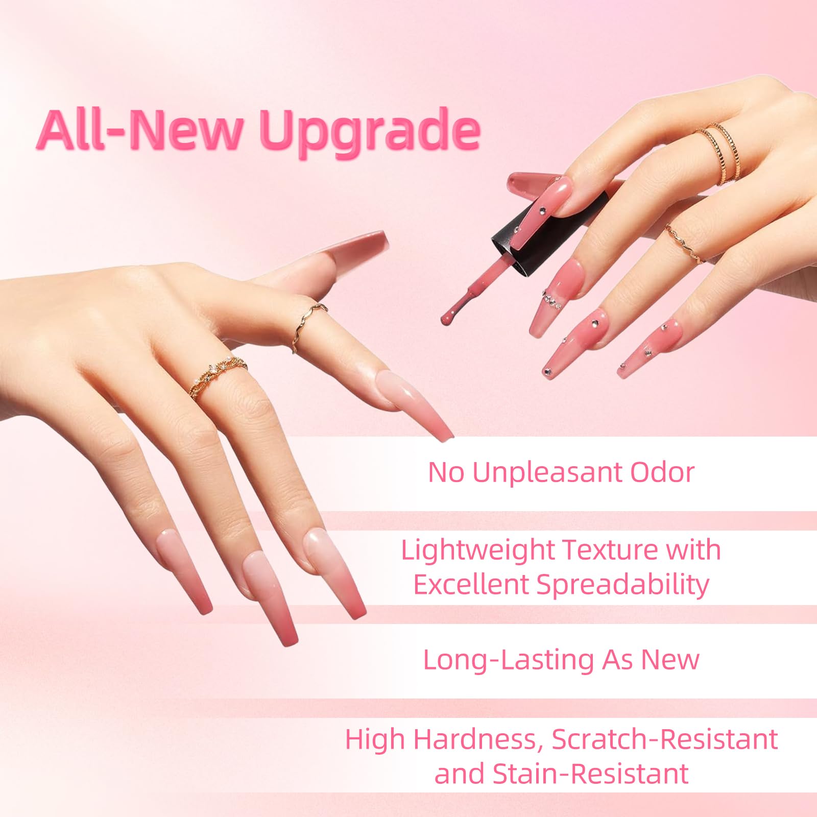 CENBEII Gel Nail Polish Set: No Wipe Top Coat/Base Coat/Rose Cuticle Oil Pen, 2 Bottles Multi Purpose Acrylic Nail Kit - Image 2