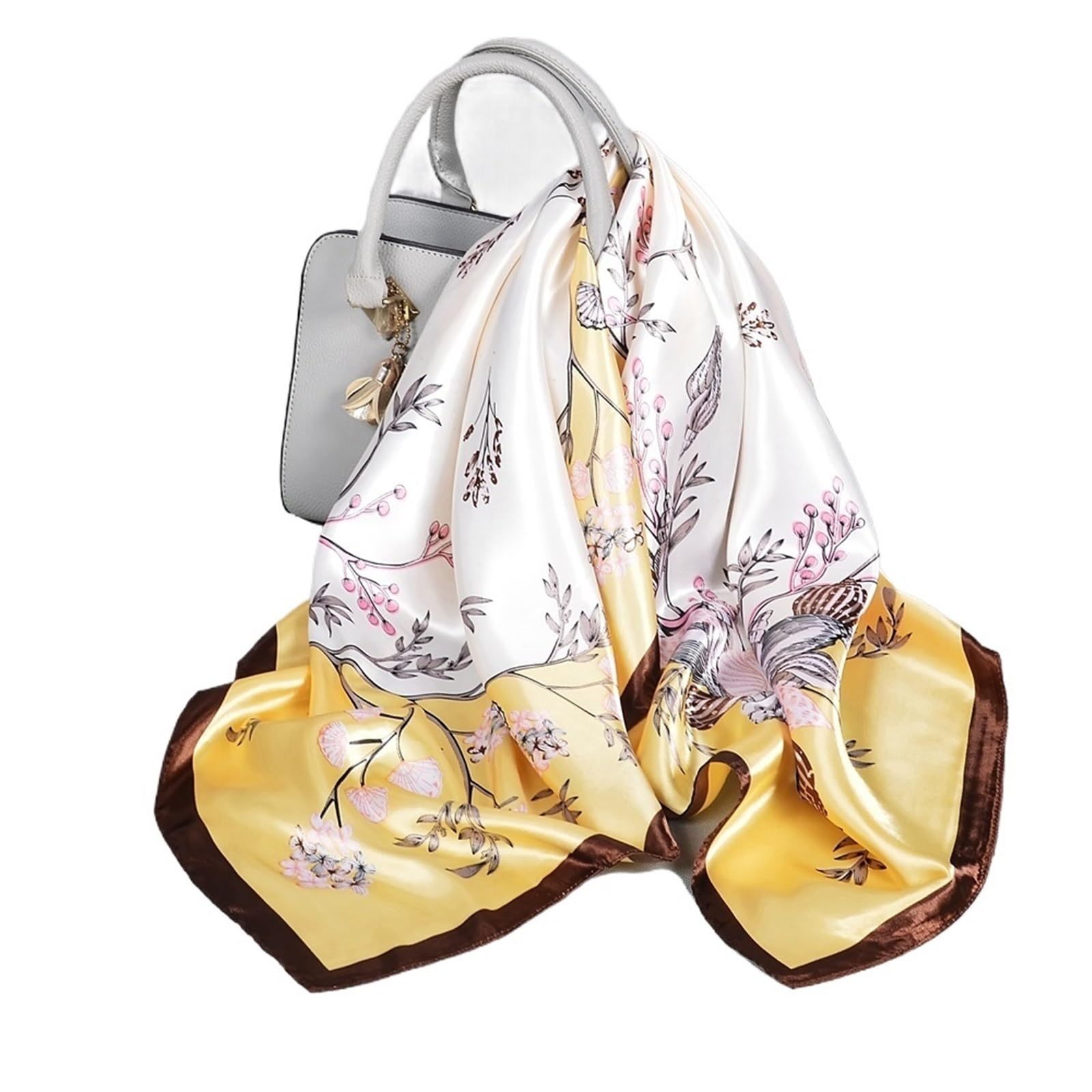 Khascbnf Women's Yellow White Silk Scarf Silk Shawl Scarf Fashion Elegant Floral Square Satin Scarves Neck(Yellow White)