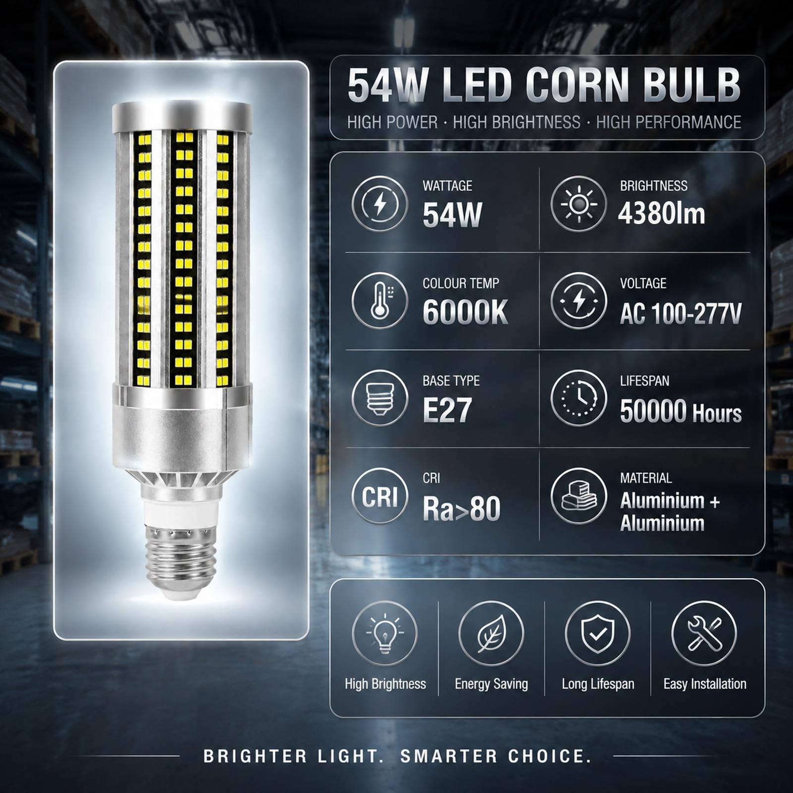 Lampadina LED Mais E27 54W 3000K 6000K 4380LM Alta Potenza Non Dimmerabile