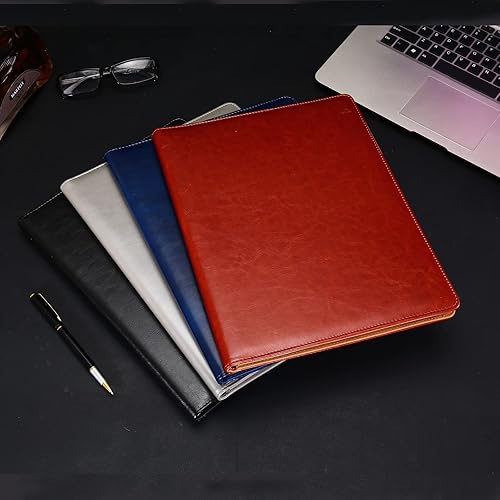 Miniatura 8 de Enyuwlcm Carpeta de cuero de la PU con el clip del portapapeles Padfolio para el currículum de la entrevista de negocios (rojo vino)