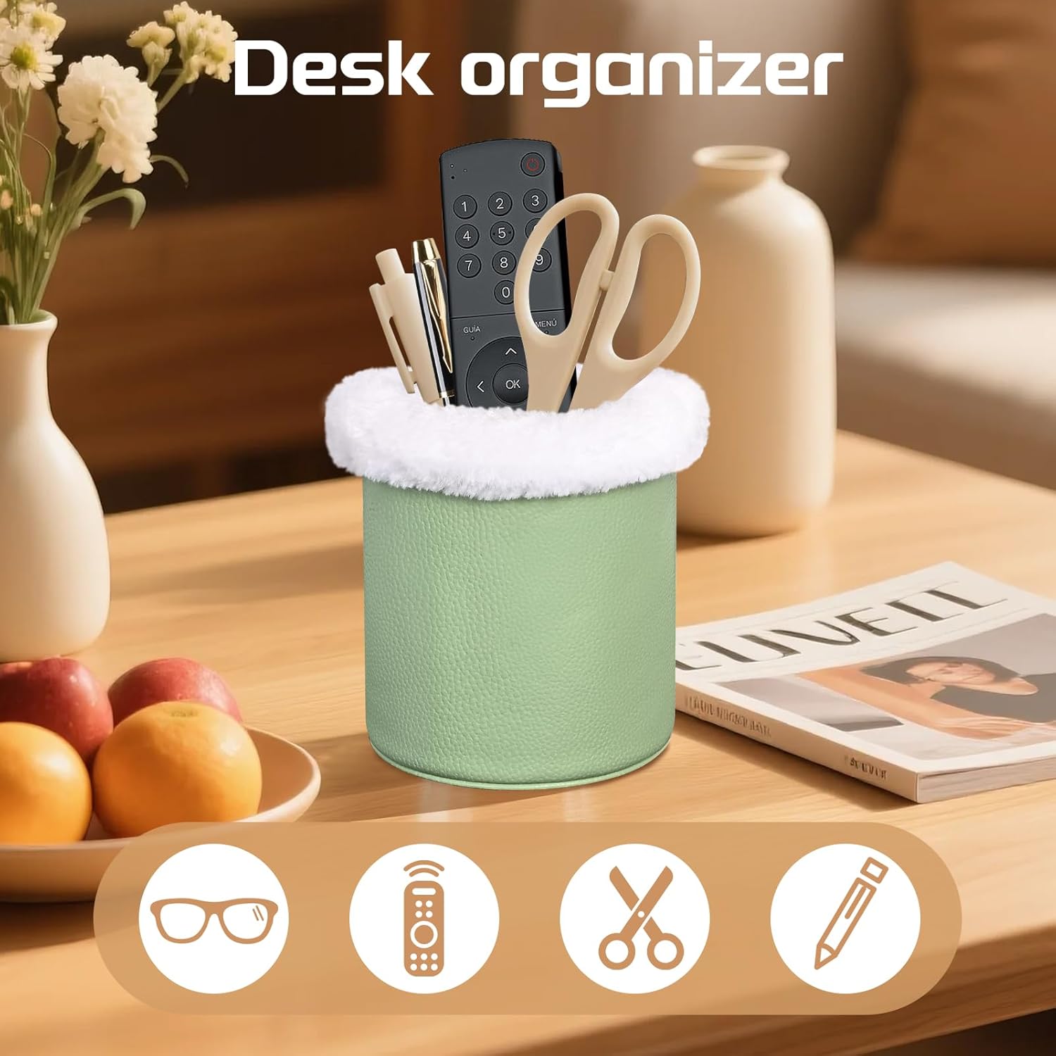 Plush Lined Glasses Holder,Protective Leather Eyeglass Case,Anti-Scratch Eyeglass Holder Stand for Nightstand,Office Desk,Matcha Green - Image 6