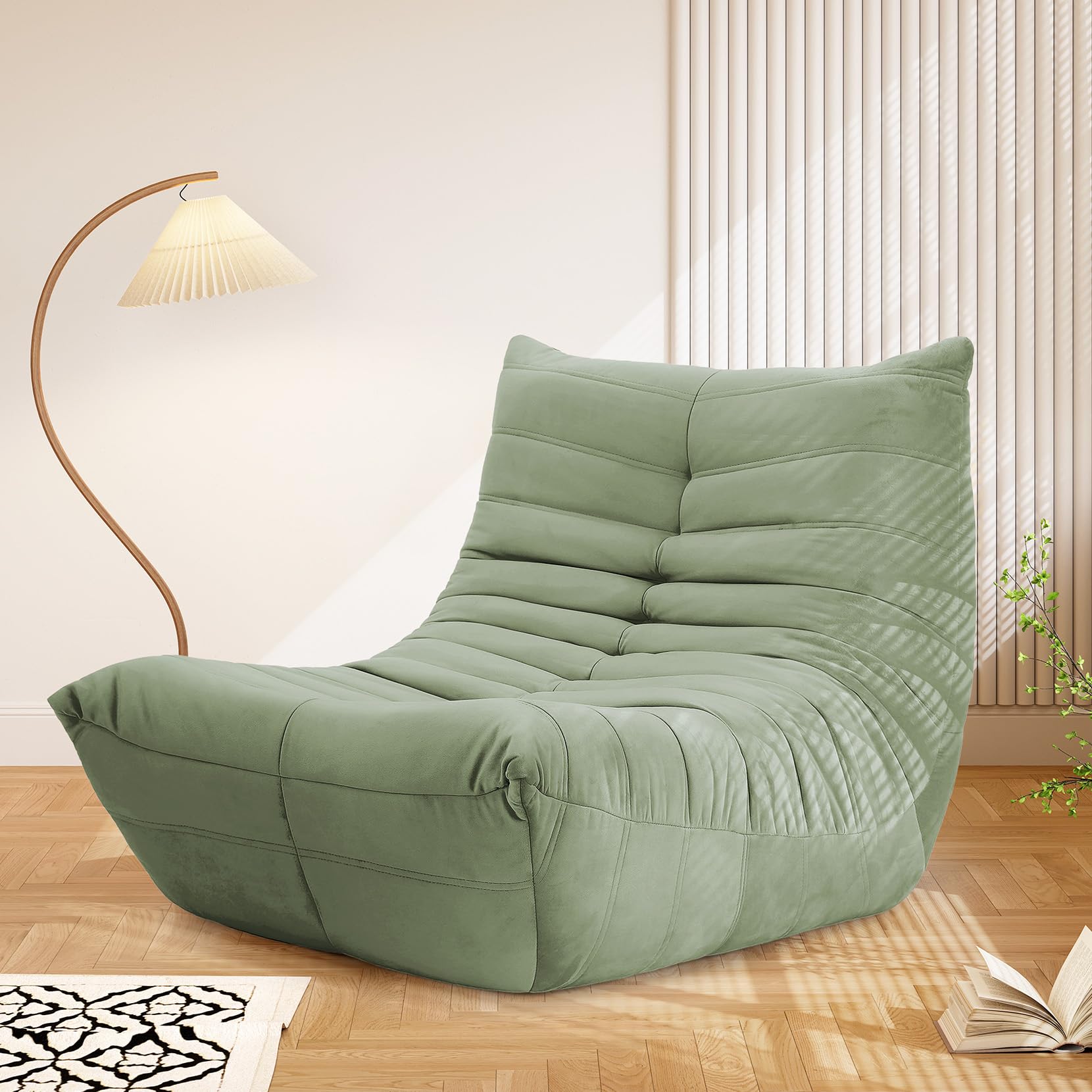 Suede Bean Bag Chair for Adults, Togo Fireside Chair, Boneless Sofa Green