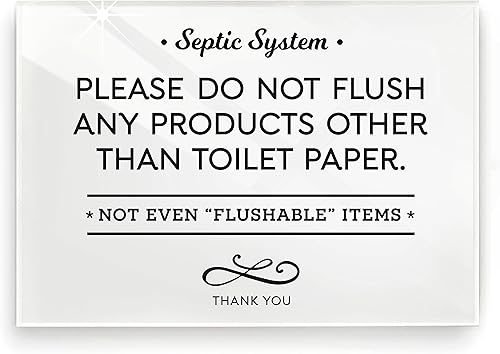 Reilly Originals Letrero de baño con sistema séptico de 3.5 x 5 pulgadas, reglas «Do Not Flush Rules», listo para pegar, acabado premium, duradero