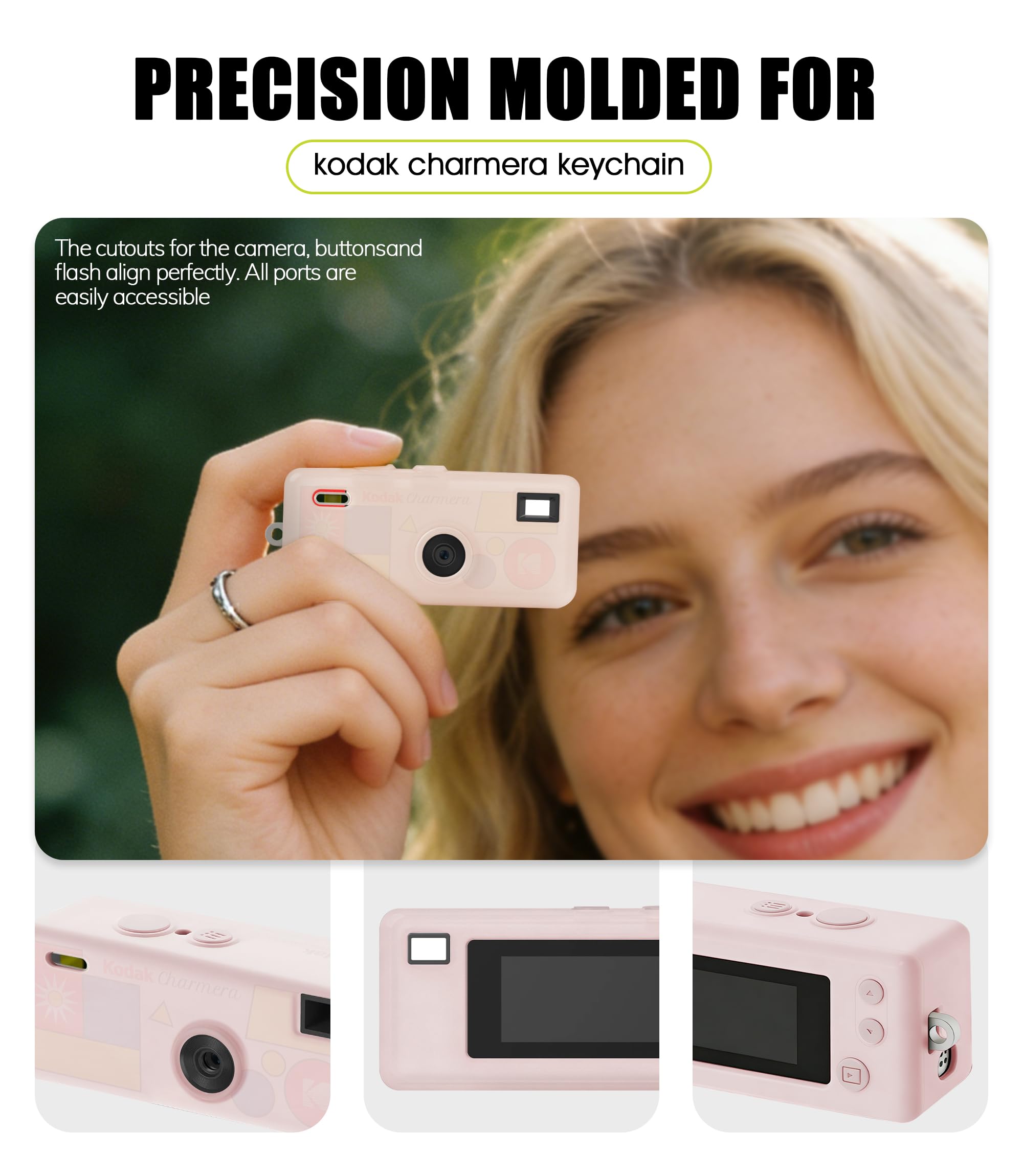 Custodia protettiva in silicone per Kodak CHARMERA portachiavi fotocamera digitale con 2 confezioni di pellicola protettiva in vetro temperato e cordino, resistente agli urti, resistente ai