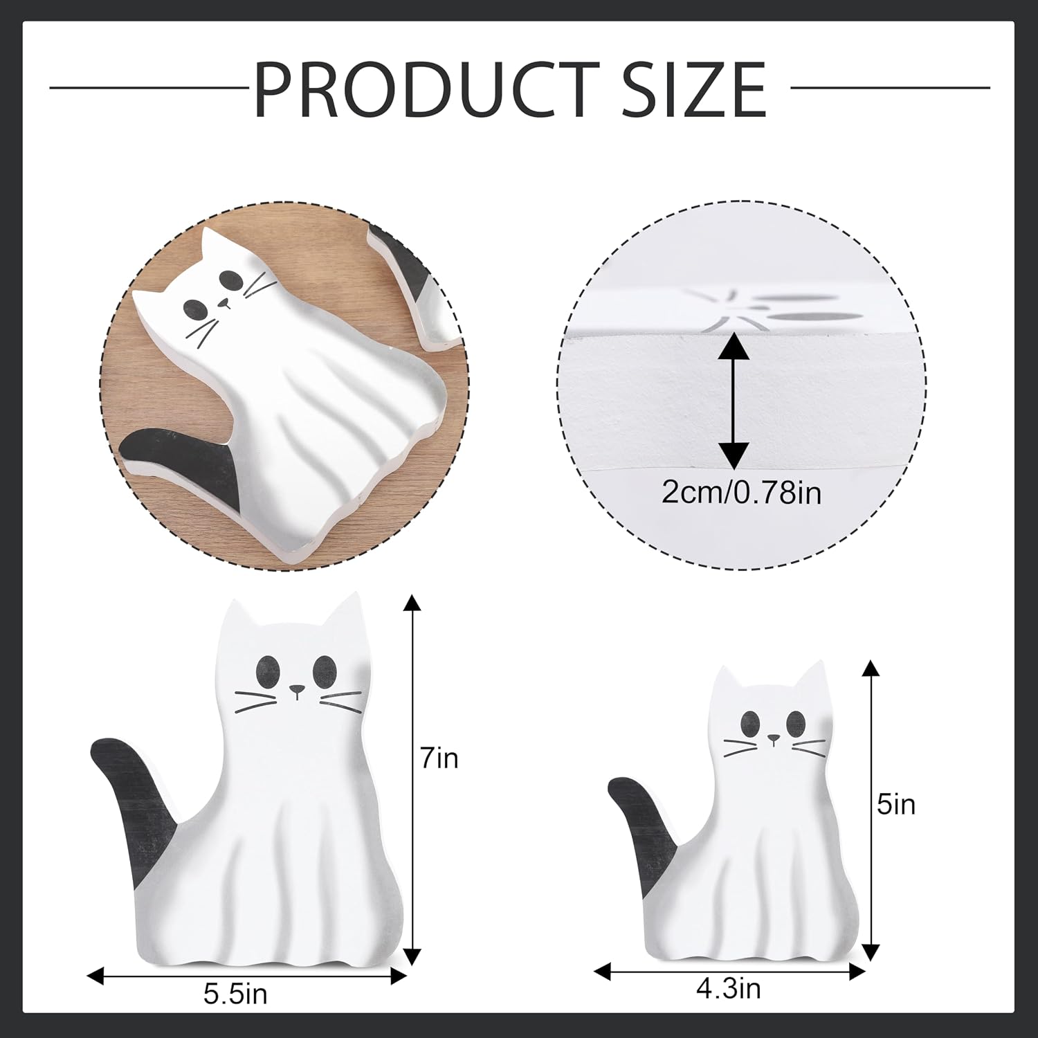 Wooden Ghost Cat Figurine - Ghost Cat Wooden Halloween Decoration, Animal Form Tiered Tray Decoration, Self Standing Ghost Statue Rack Coffee Bar, Fall Festival Animal Enthusiast Supplies image 2