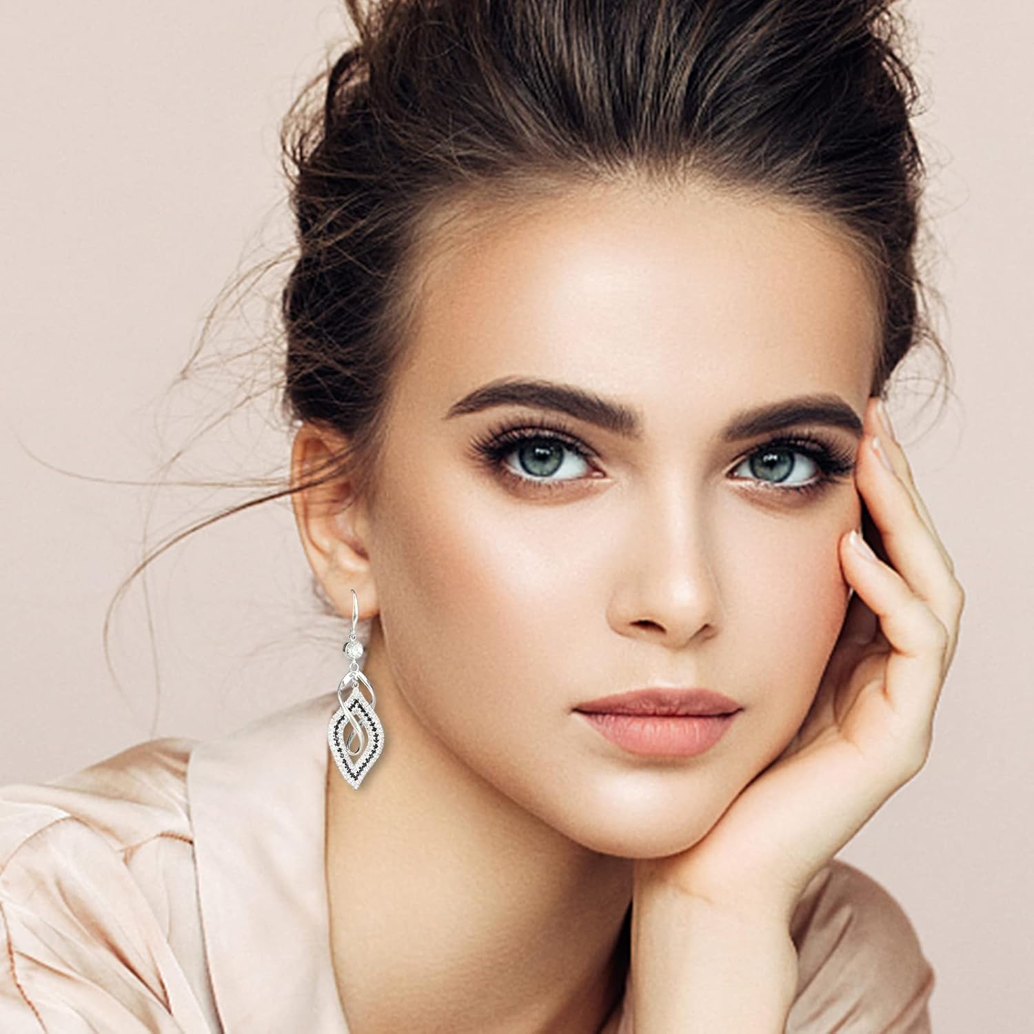 Dangle Earrings for Women, 925 Sterling Silver Handmade Linear Swirl Wire Bohemian Boho 14K Gold Diamonds Earrings Hypoallergenic Fashion Jewelry Gifts for women - Image 2