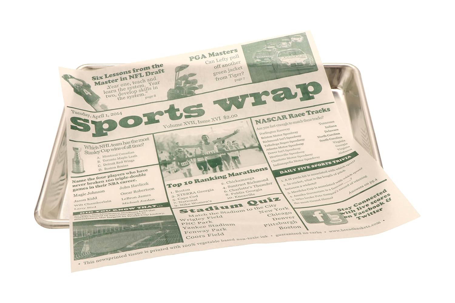 G.E.T. 4-TG1080 Appetizer/Serving Basket Tissue Liner Paper, 12" x 12", Sports Newsprint (Case of 1000)