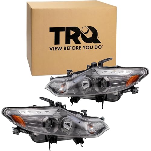 TRQ Driver and Passenger Side Headlight Assembly Set Compatible with 2009-2014 Nissan Murano Halogen WITHOUT HID Headlights