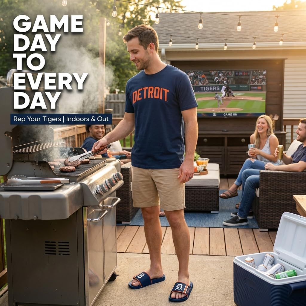 FOCO Detroit Tigers Slides for Men MLB Molded EVA Foam Sandals | Water Resistant, Officially Licensed