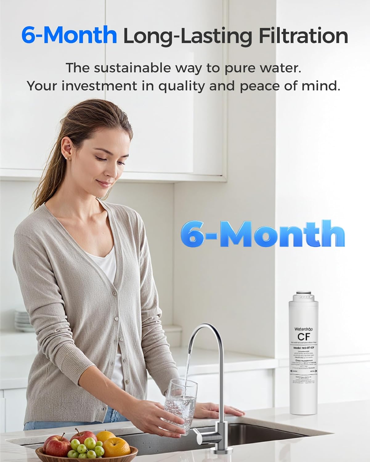 Waterdrop RT-CF Filter, Replacement for Waterdrop T3-T & T3-C & T3-M & T4-A Reverse Osmosis System, Pack of 1 CF Filter, 6-month Lifetime