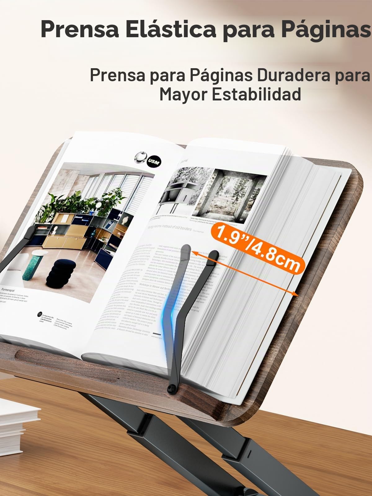 Tounee Atril telescópico para libros de cocina, altura ajustable, diseño extensible, ergonómico con pinzas laterales elásticas, apto para todos los libros (gris)