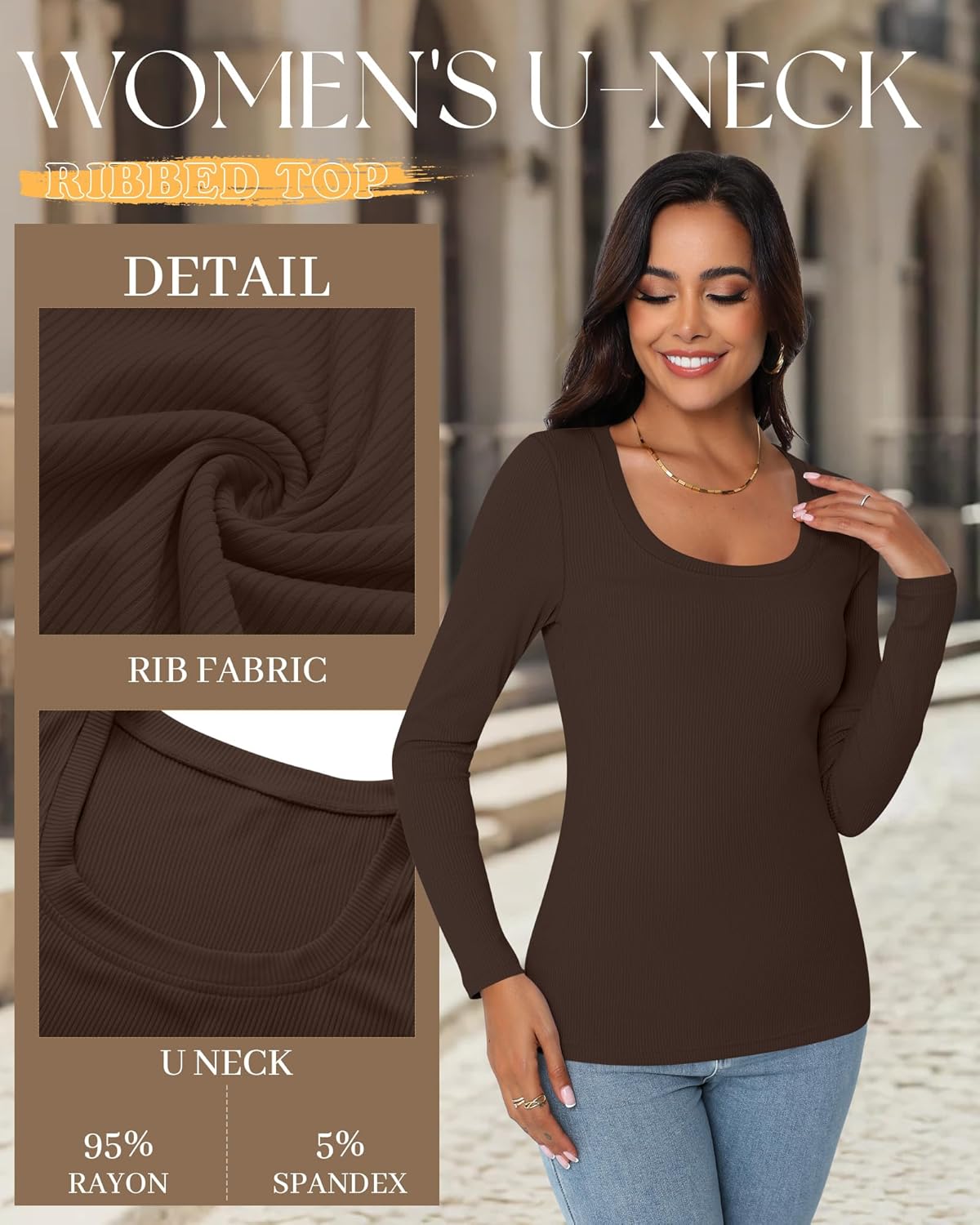 Ficerd 3 Pack Women Long Sleeve Ribbed Tops Scoop Neck T-Shirts Thermal Undershirts Casual Slim Fitted Basic Layer Tees - Image 6