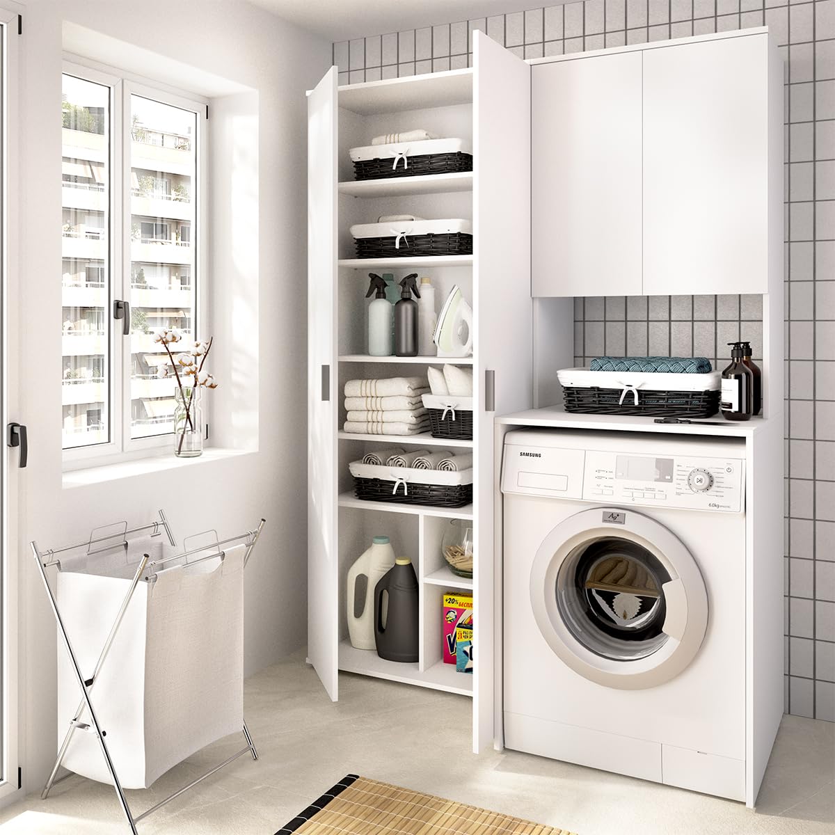 DEKIT - Conjunto DE Armario con 2 Puertas Y Mueble para Lavadora con ALTILLO 190x124,3x62cm
