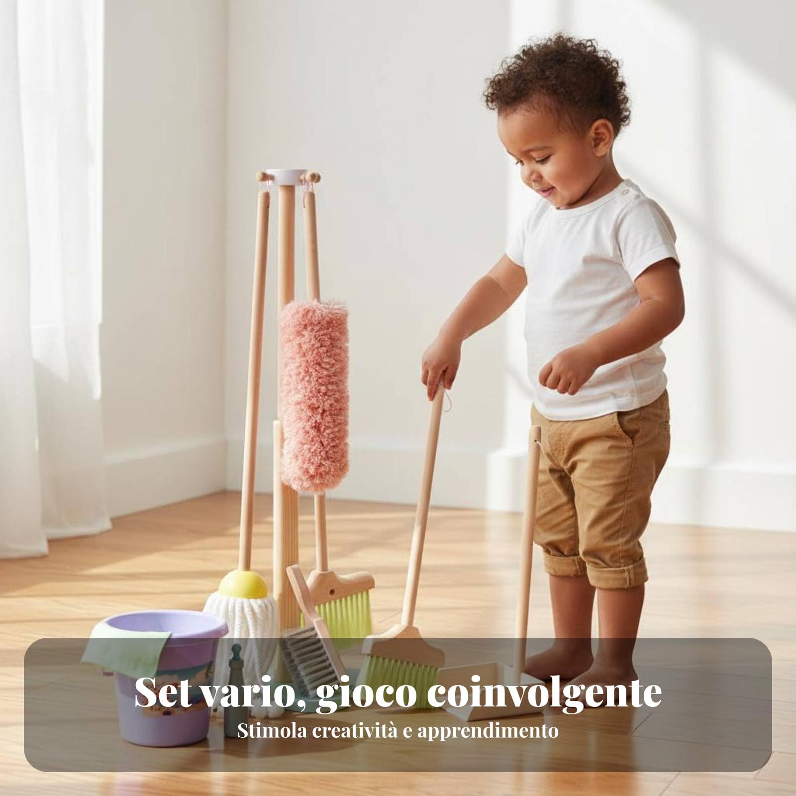 harayaa Carrello Pulizia Bambini con Set Spazzola Scopa Mop Paletta Gioco Immaginazione Realistica Giocattolo Legno Progettato per Allenare Coordinazione Adatto a Casa Centro Infanzia