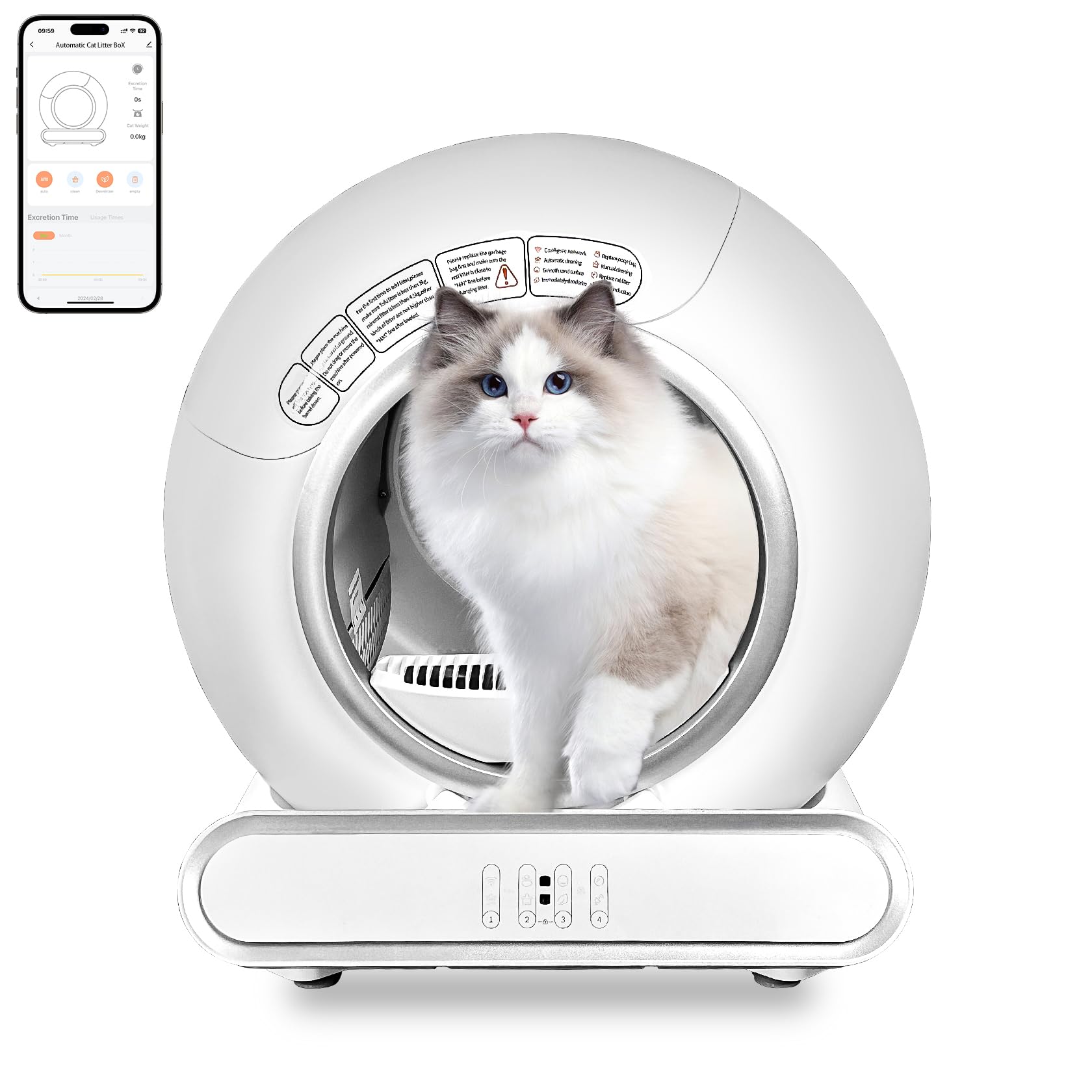 Arenero Gato Autolimpiable Electrico 65L Caja Arena Gato Automatica Grande Arenero Gato Automatico WC Gatos Automatico con Control de App (Type B)