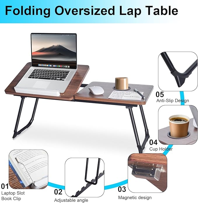 Mesa para cama portátil plegable y ajustable 28.6" miniatura 8