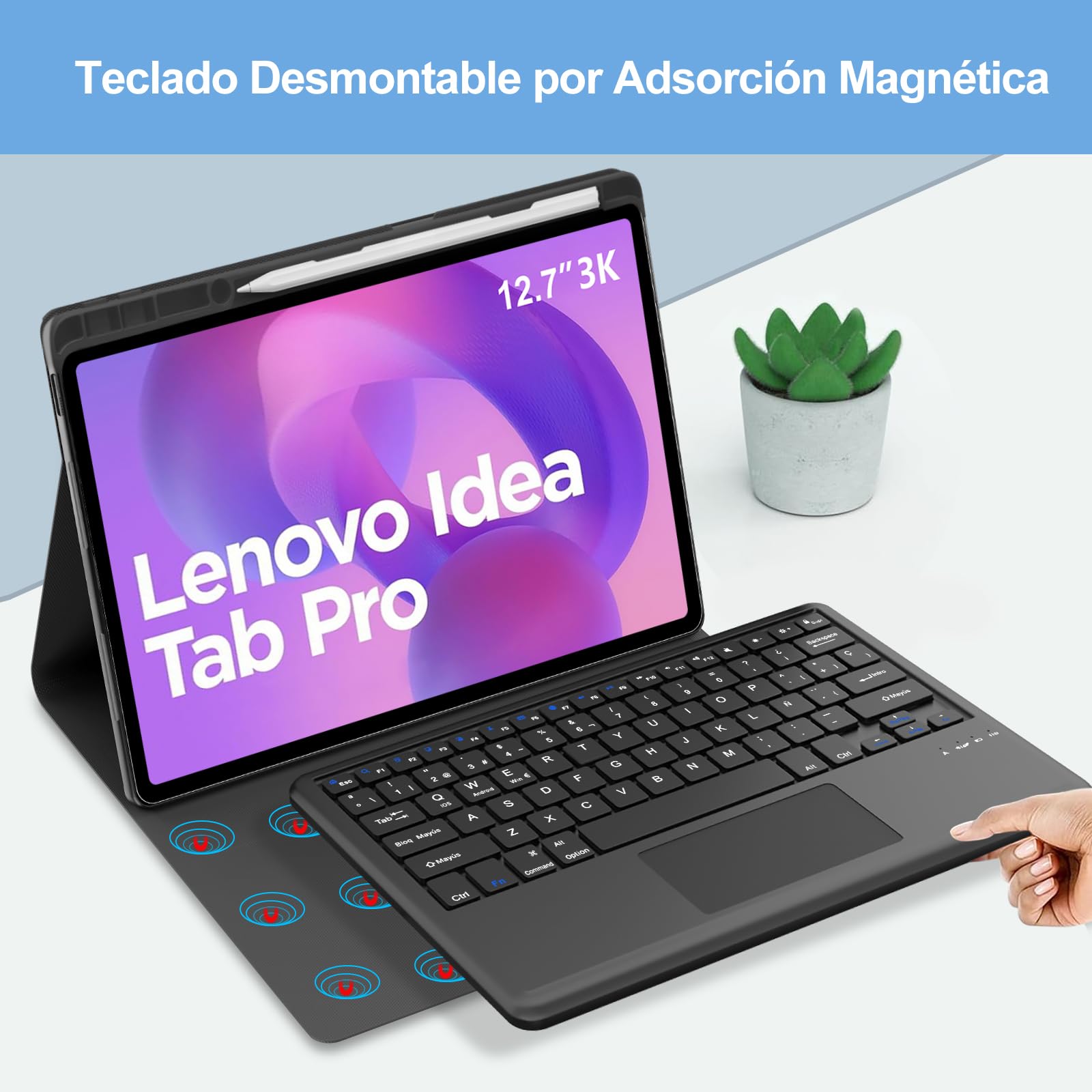 FOGARI Teclado con Touchpad para Lenovo Idea Tab Pro 12.7" 2025, Español Ñ Teclado Magnético Desmontable Bluetooth con Trackpad para Tablet Lenovo Idea Tab Pro 12.7", Negro