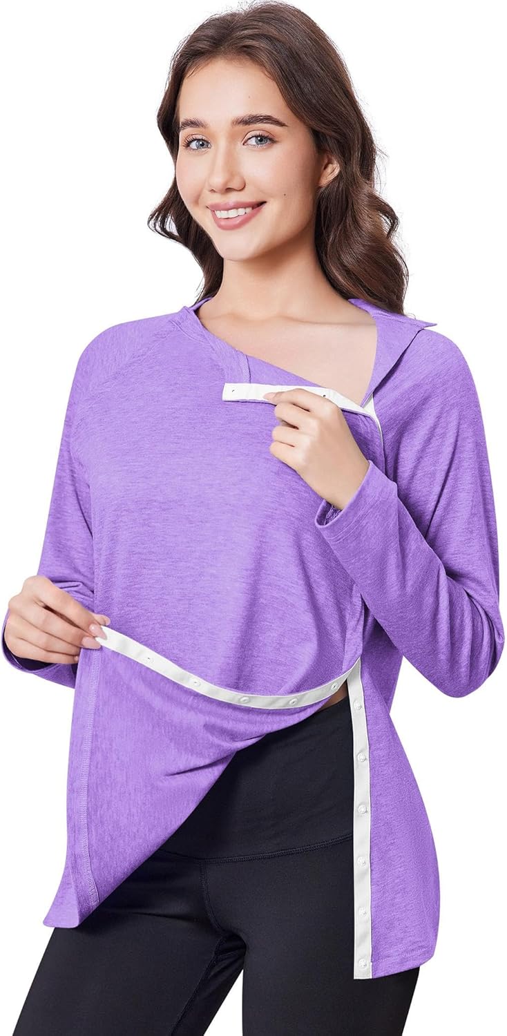 Deyeek Post Shoulder Surgery Shirts for Women Full Tear Away 2 Side Snaps After Rotator Cuff Chemo Port Adaptive Clothing