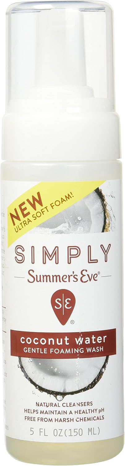 Summer's Eve Simply Gentle Foaming Wash - Helps Maintain a naturally healthy pH - Free From Harsh Chemicals, Dyes, Alcohol, and Parabens - Gynecologist Tested - Coconut Water - 5 Ounce (850105)