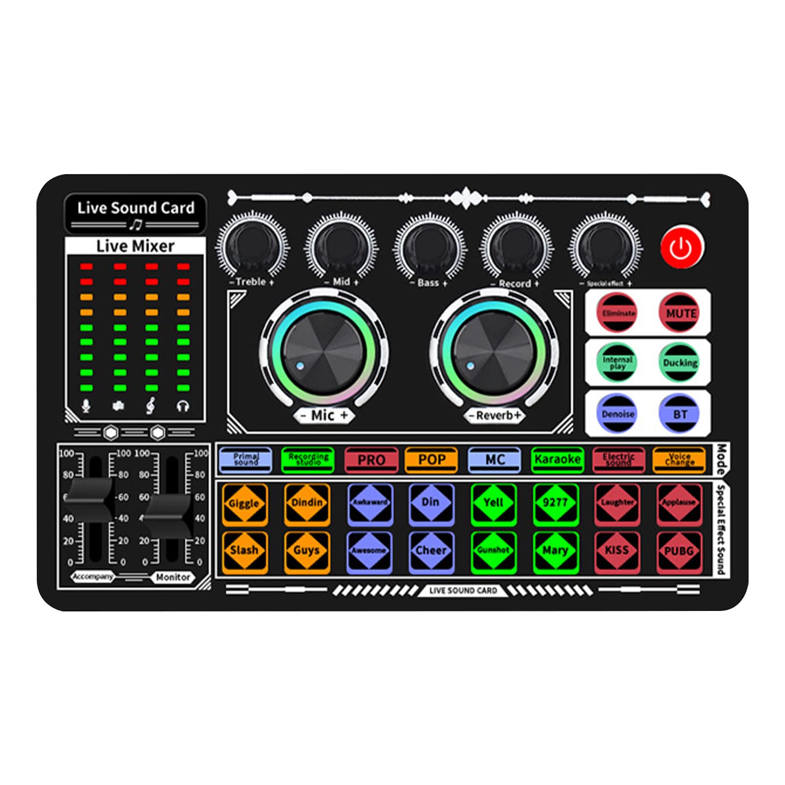 Tongdejing Sound Effects Board, Voice Changer Audio Mixer Live Sound Card for Podcasting Recording LED Light, DJ Mixer, Soundboard - Image 2