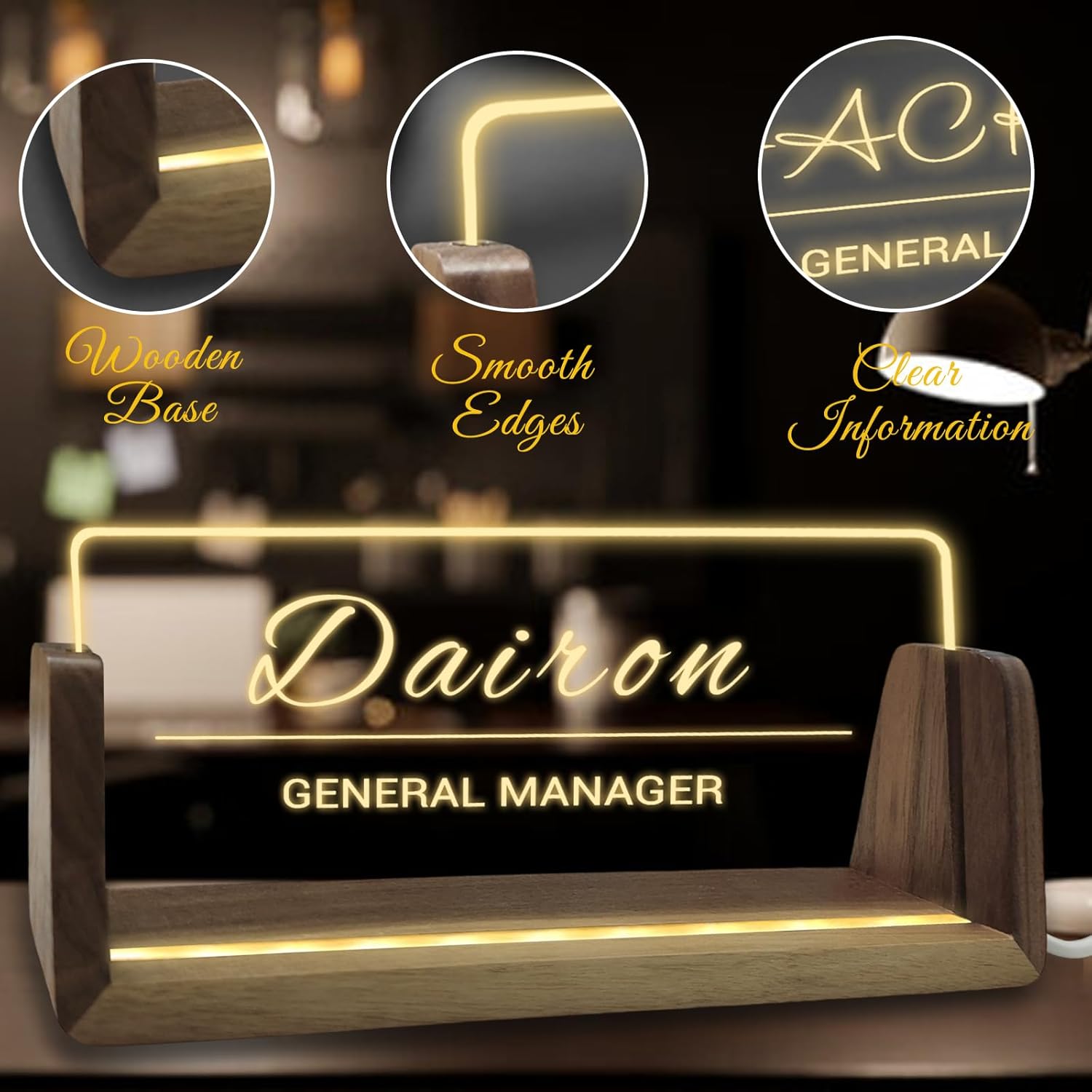 Custom Desk Name Plate Personalized Light Up Acrylic Name Plate Sign for Desks Customized Office Gifts for Boss Teacher Coworkers Manager Office Sign Decor for Women Men Design 2 - Image 3