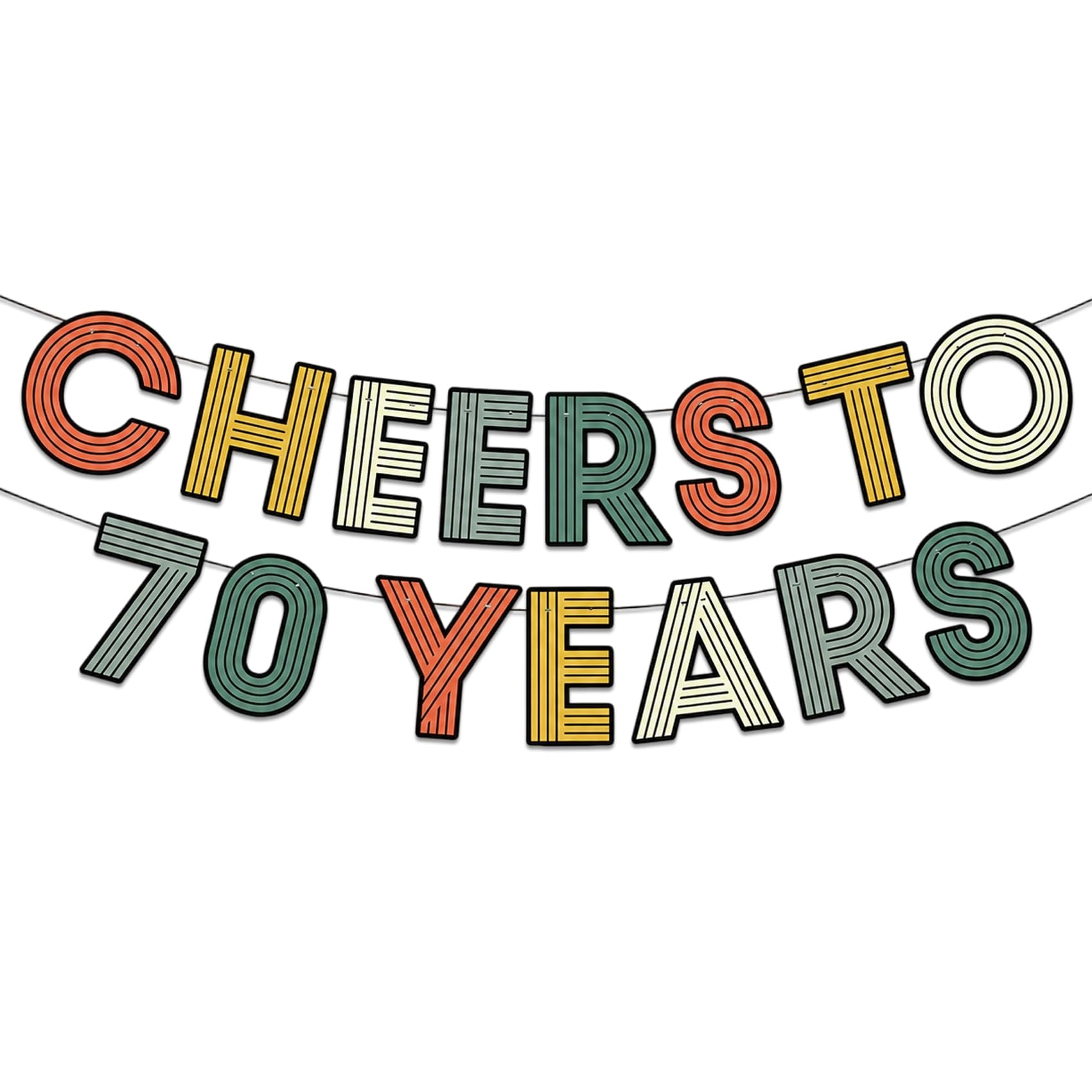 Nideen 70th Birthday Banner, CHEERS TO 70 YEARS Retro Party Decoration