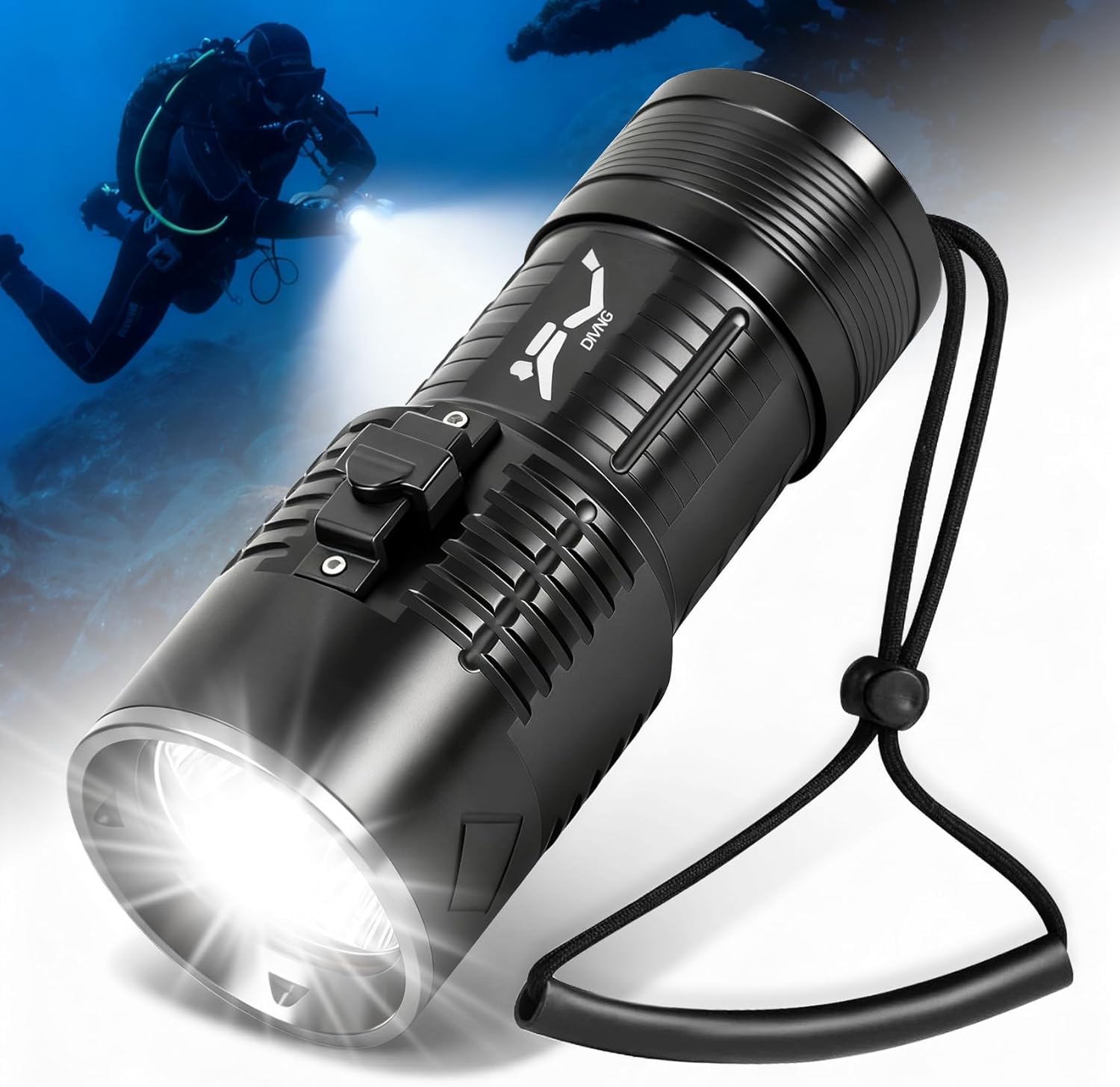 Lampe de plongée sous-marine – Lampe torche rechargeable super lumineuse étanche, 6 modes d'éclairage sous-marin, lampe de poche de sécurité pour plongée sous-marine et plongée avec tuba
