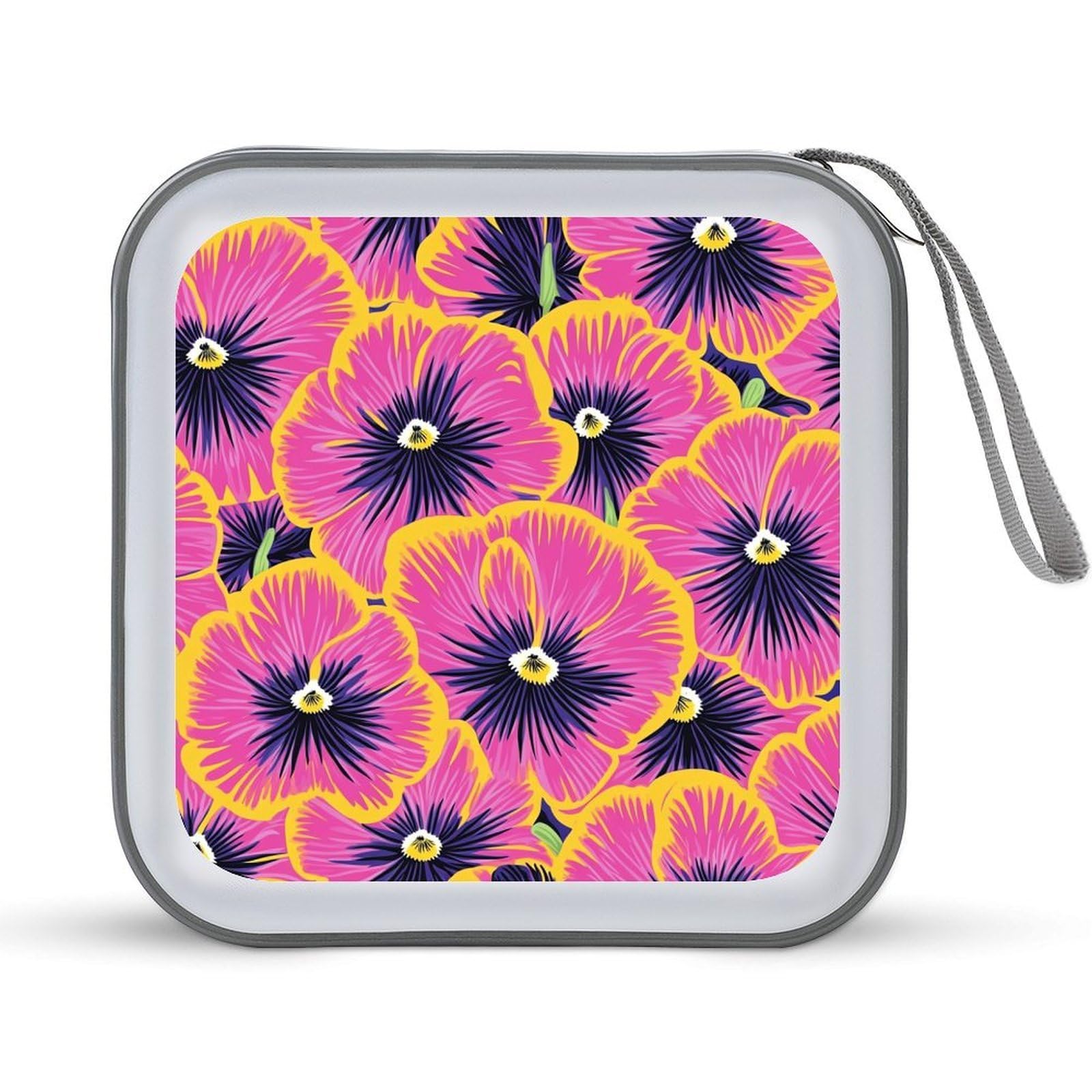 DuduYH Vintage Neon Pink Pansies CD Case DVD Storage Case Portable for Car Home Travel