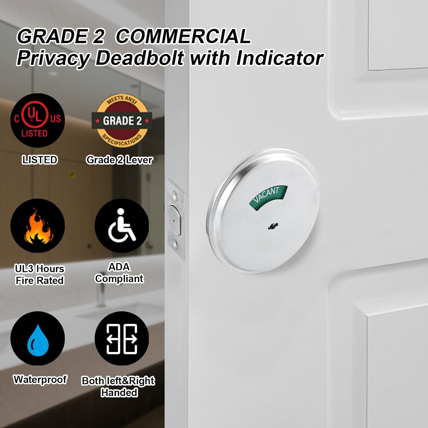 NEWBANG グレード2 ADA 商用高耐久プライバシーデッドボルト 占有インジケーター付き UL認証取得済み 3時間耐火 サテン