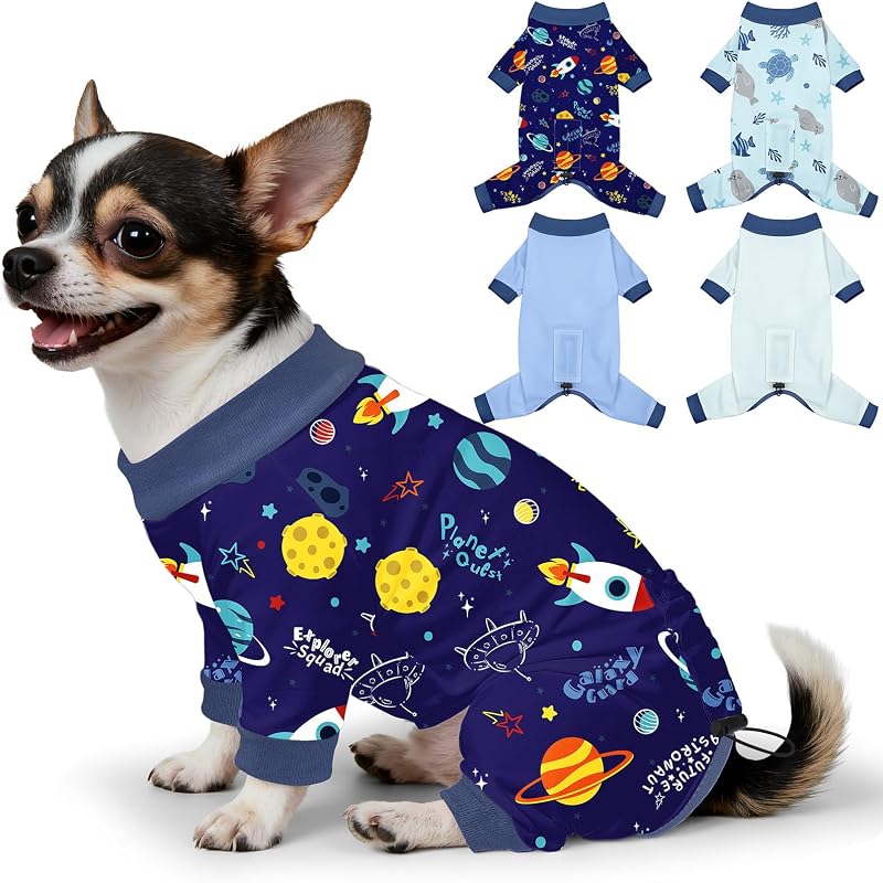 Pijama para Cães Bienbee com Ajuste nas Costas, Tecido Elástico, XS, Pacote com 4