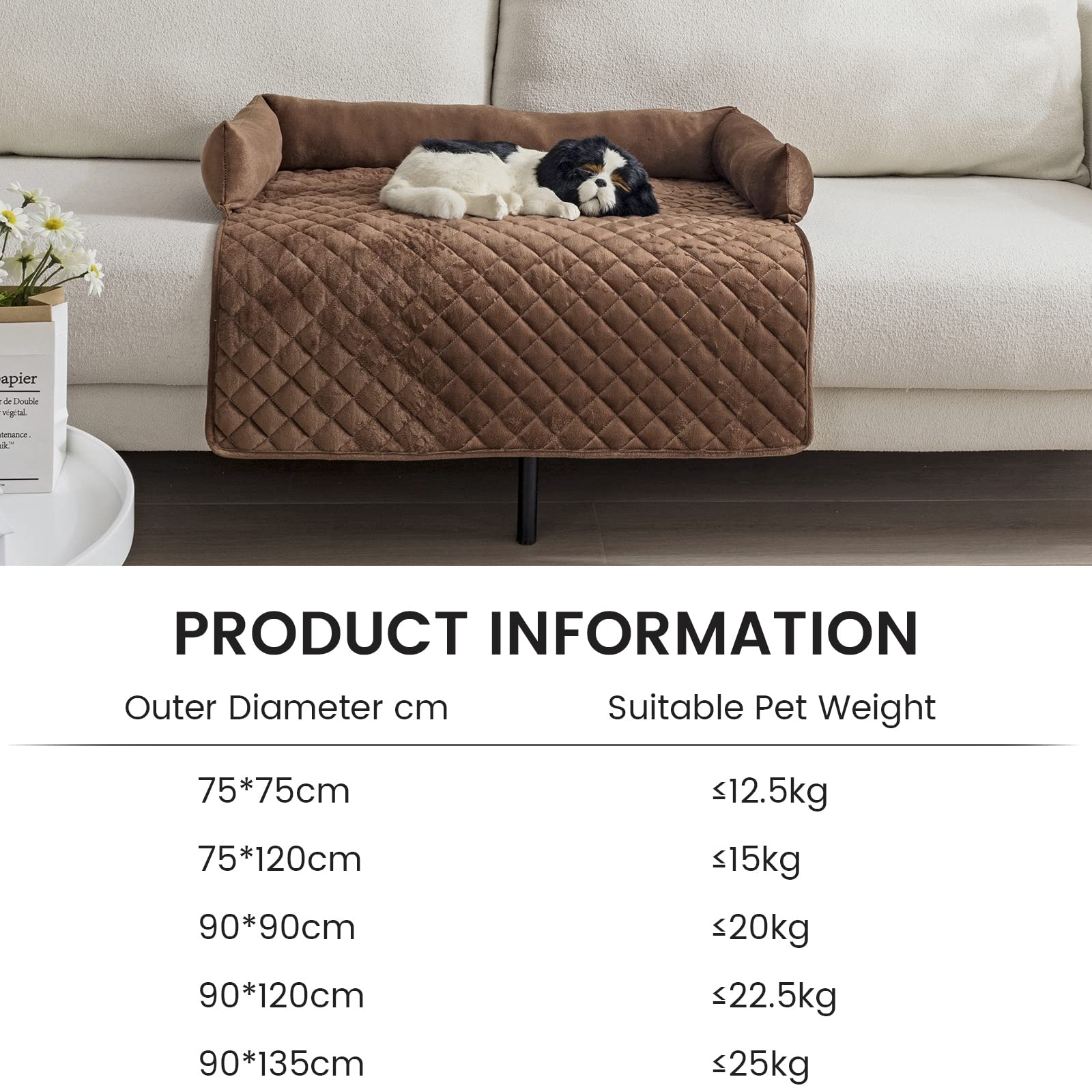 OKYUK Letto per cani, Letto per cani lavabile a mano, Cestino per cani, Coperta per cani, Divano per cani, Copridivano, Super morbido antiscivolo, Cane di taglia grande（75 x120cm,caffe）