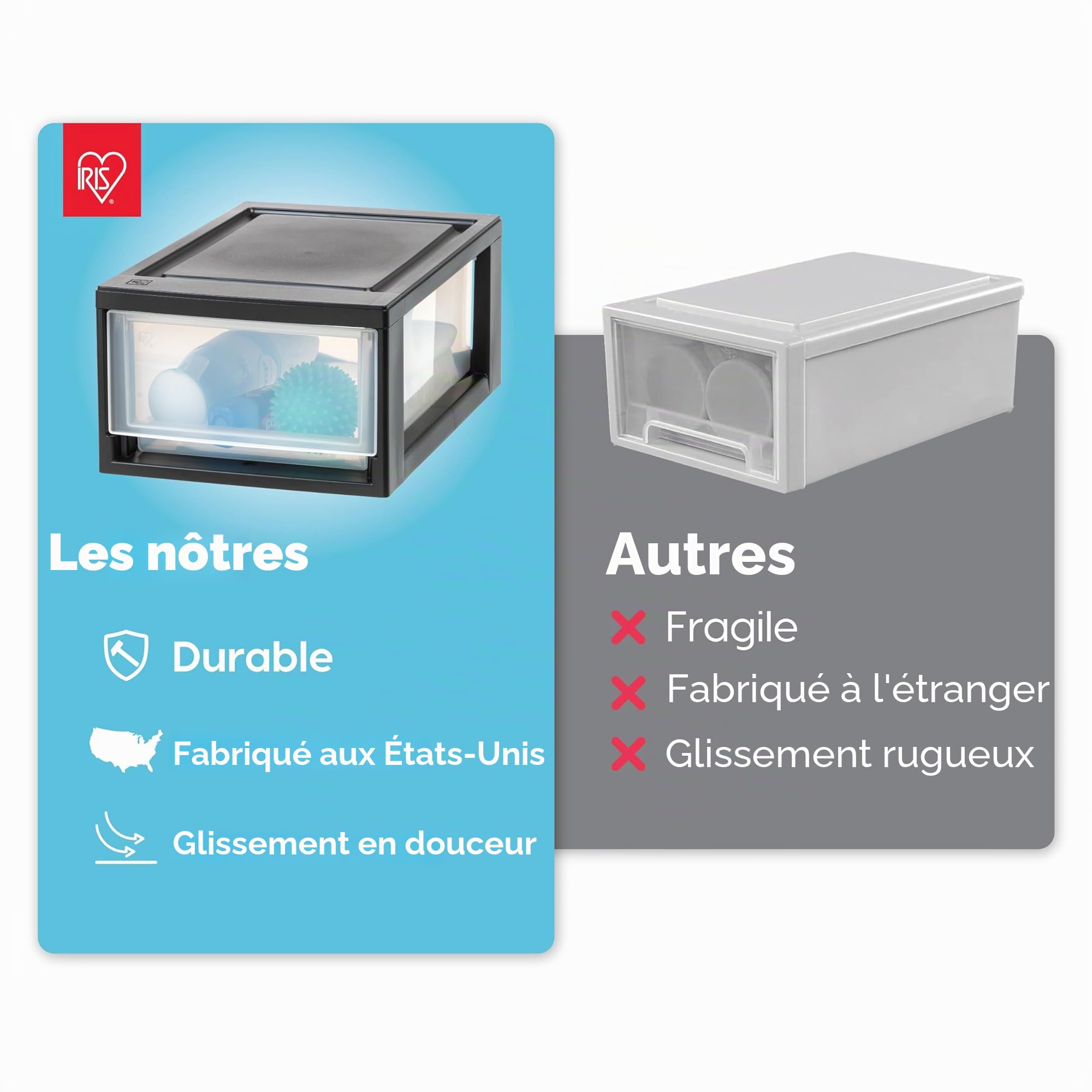 Iris Ohyama, Tiroir de rangement, Commode de chambre en plastique, Lot de 4, Noir, pour Bureau, Garage, Chambre à coucher, Sans BPA, MSD-1