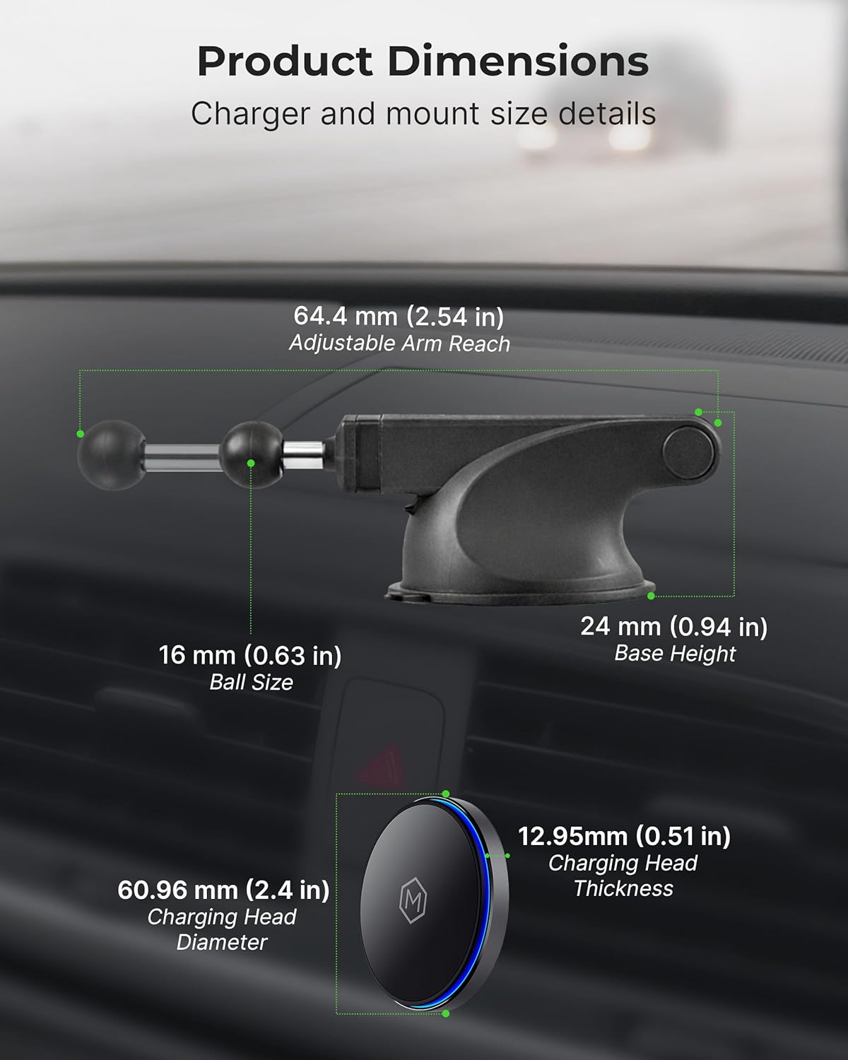 Mag Switch Qi2 Mag Safe Wireless Telescopic Suction Cup Mount, 15W Fast Charger with a Built in on/Off Switch for Smarter Charging, Strong N52 Magnets, Compatible with iPhone 12-17