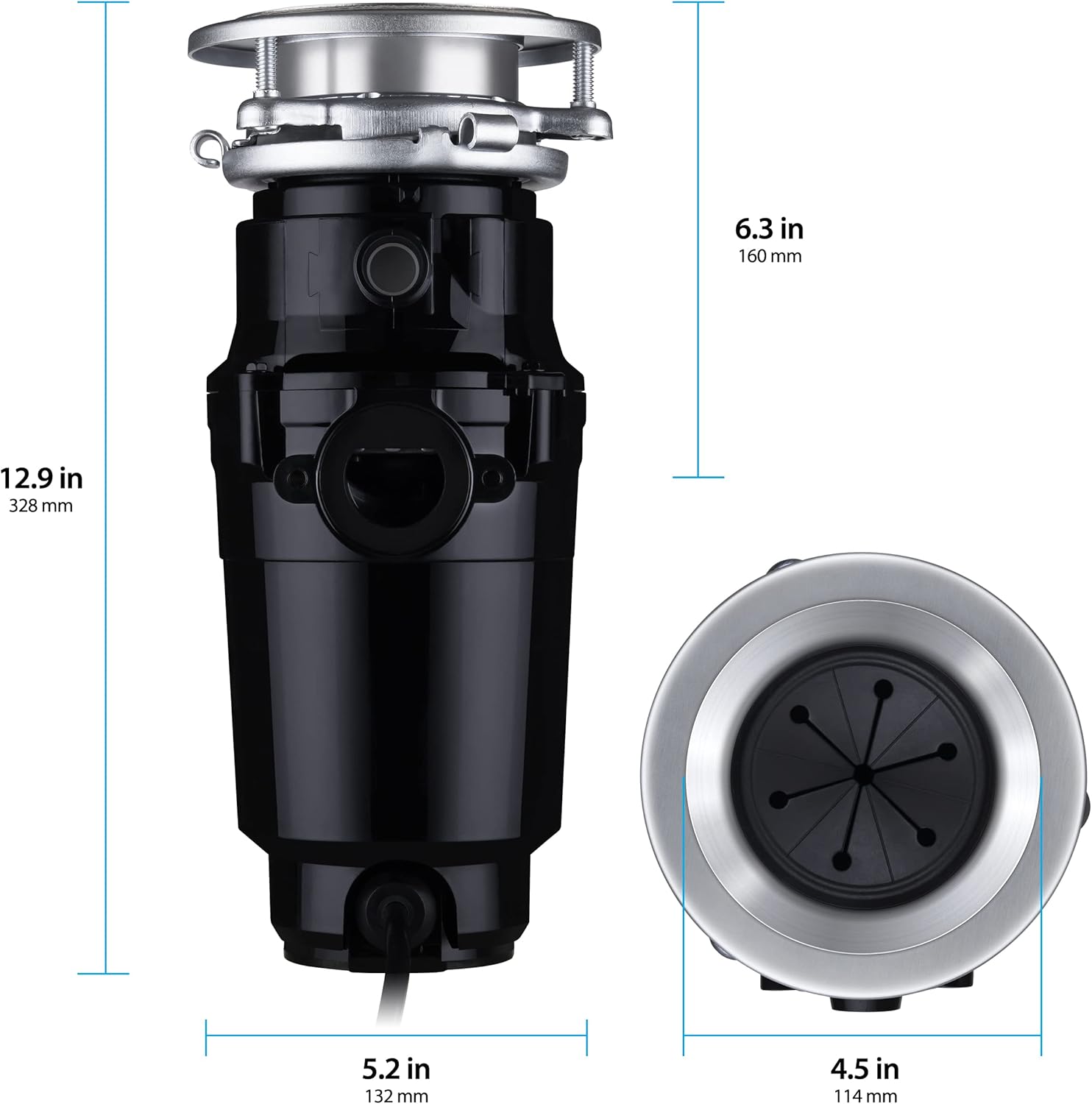 Waste Maid 10-US-WM-048-3B Garbage Disposal Anti-Jam Stainless Steel Food Waste Grinding System, 1/3 HP Builder, Black & PF WaterWorks PF0989Garbage Disposal Installation KitWhite