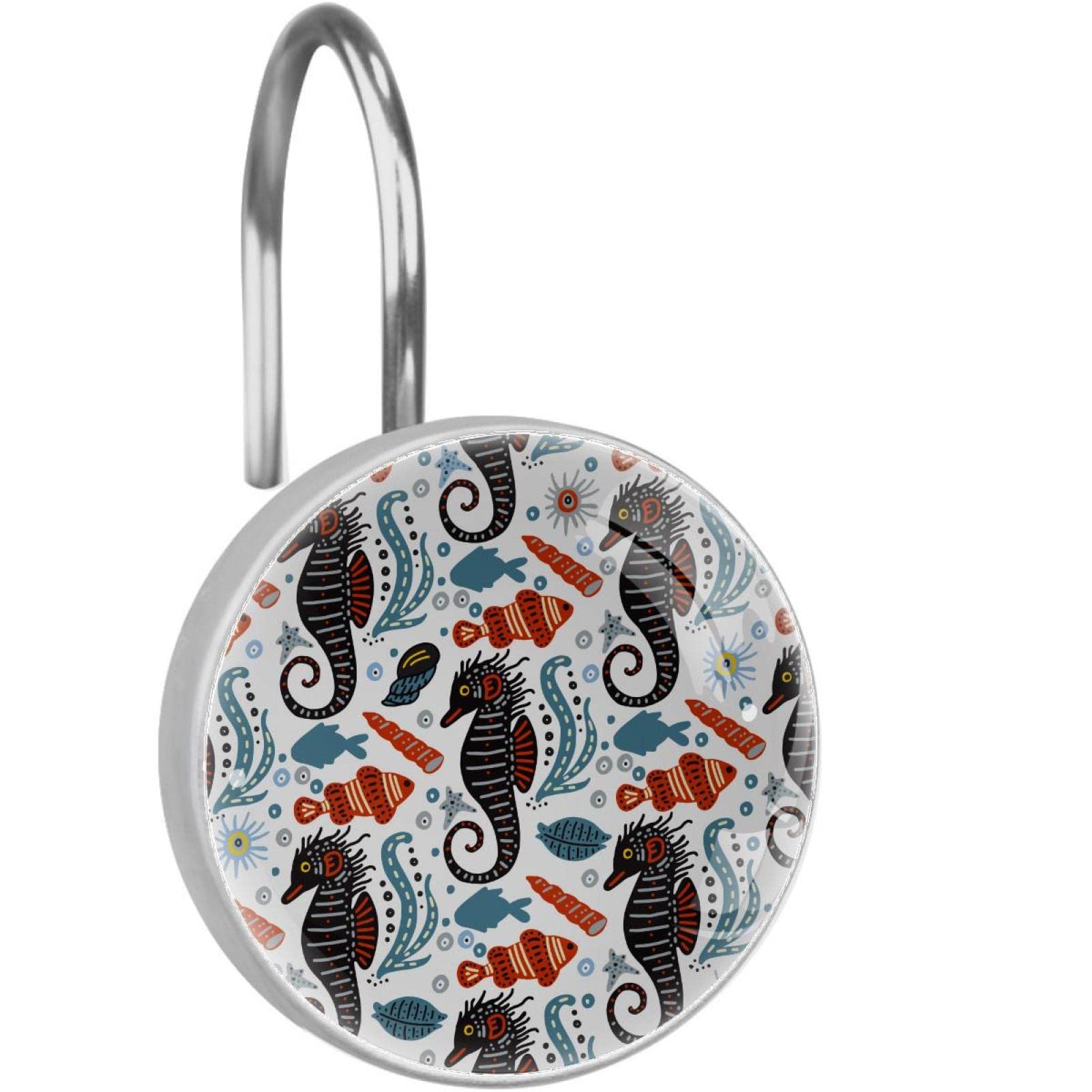 Rideau de douche crochets inox 12 pièces accessoires salle de bain coquillage et etoile de mer
