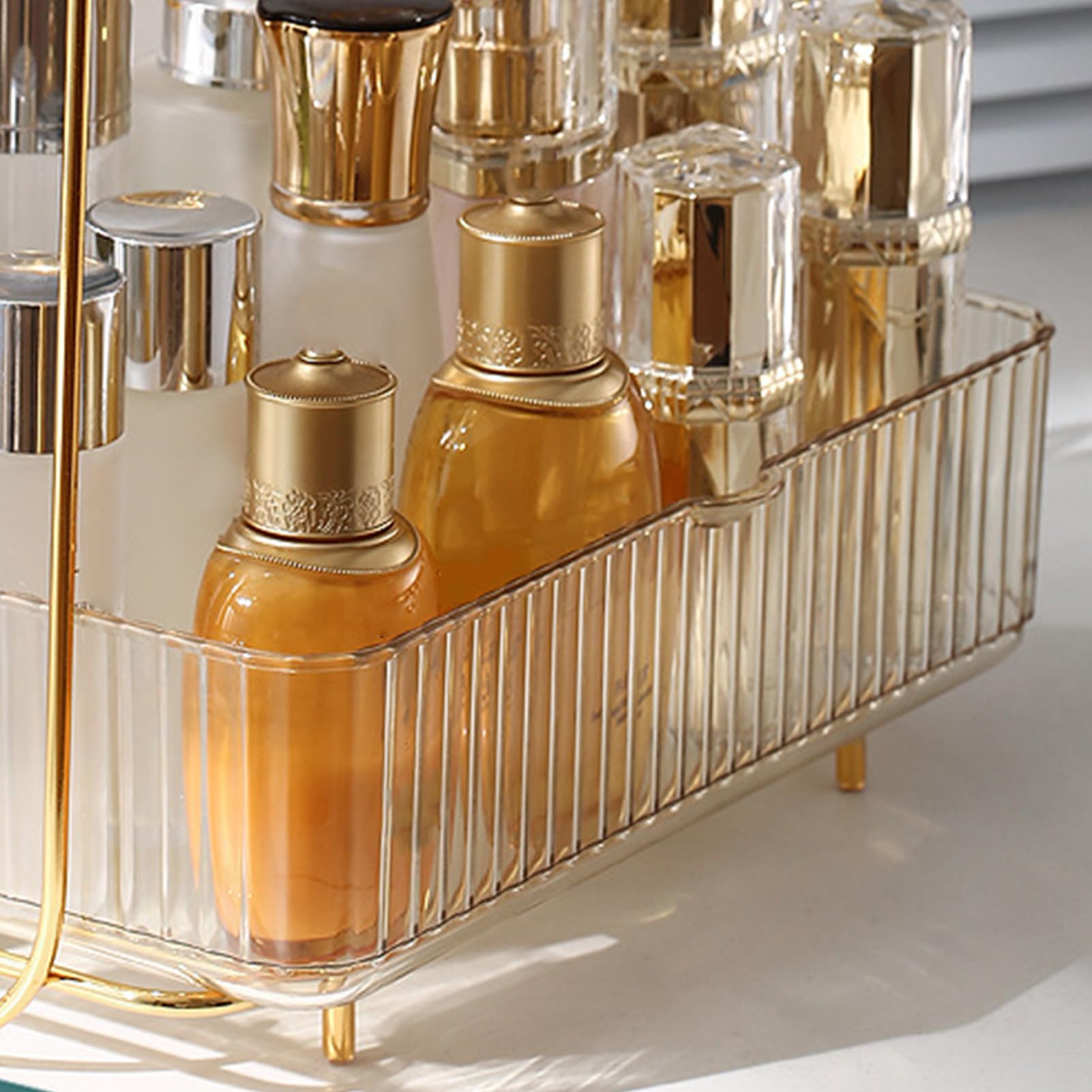 Organizador de encimera de baño de 2 Niveles, Estante de Maquillaje de plástico Gran Capacidad de Gran Capacidad Bandeja de Cuidado (ámbar)