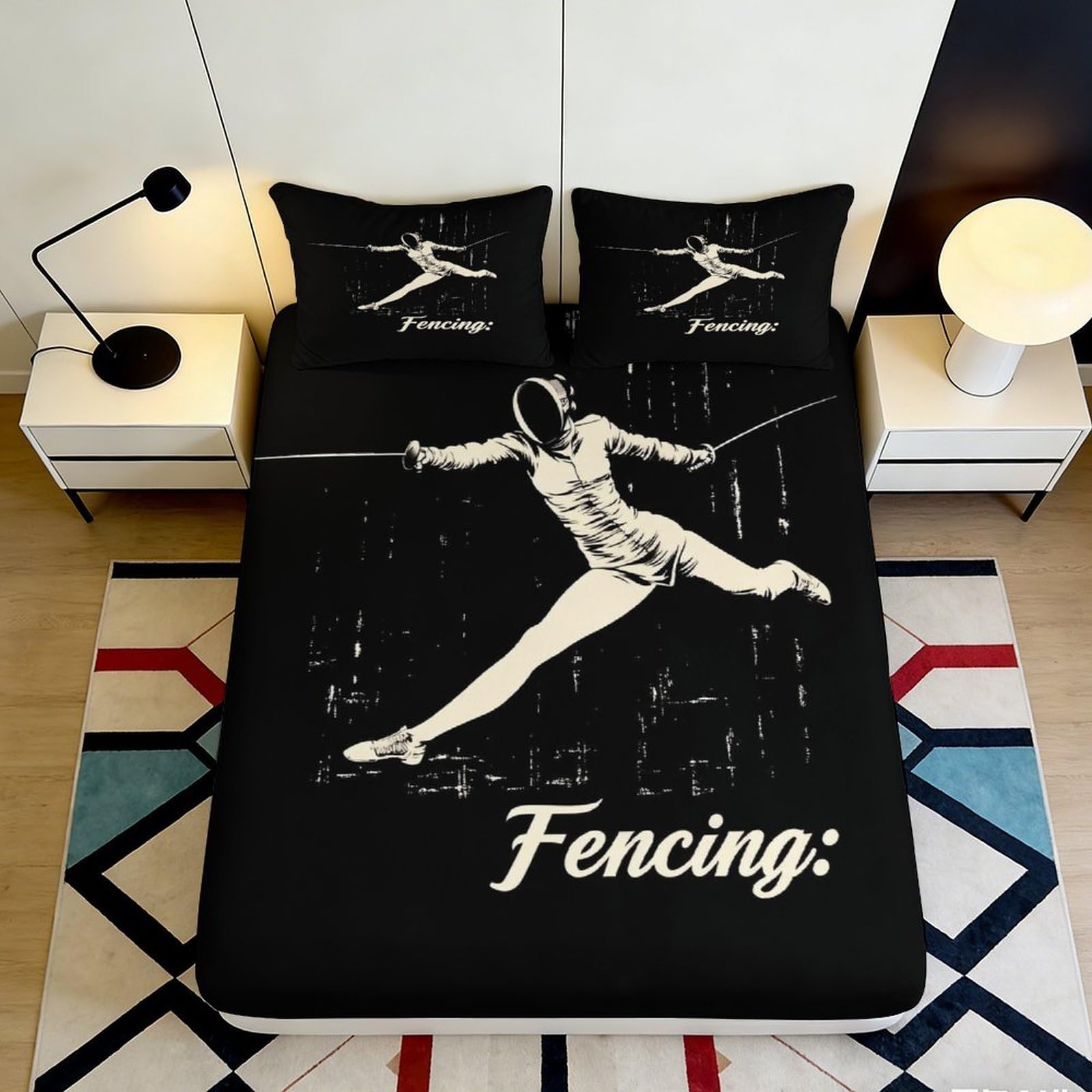 Pnayamiorkfel Style-9 3D Printed Fencing Action Fitted Sheet Microfiber Black Bedroom Decor Athlete Mattress Cover For Home Guest Room 90X200x25cm