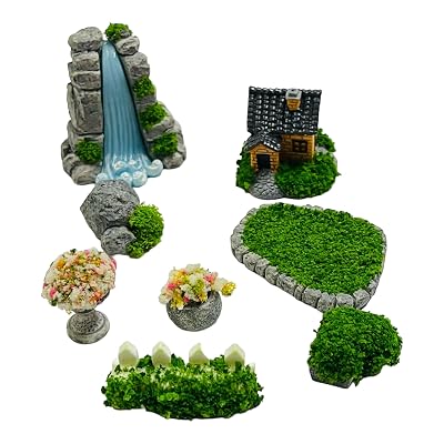 Moira Pack of 8pcs Landscaping Theme Miniature Items for Dollhouse Decor, Model Making, Craft Activity, Cake Topper, Pla