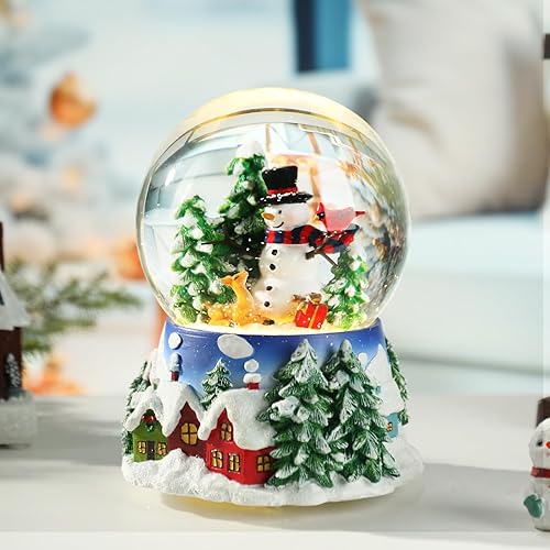 Miniatura 7 de Globo de nieve musical de Navidad, muñecos de nieve, árbol de Navidad, globos de nieve de agua blanca con 6 colores de cambio de luz LED, caja de