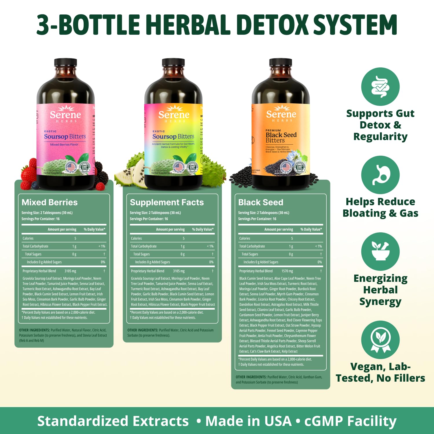 Serene Herbs Soursop Bitters Liquid & Black Seed Bundle – Organic Herbal Guanabana for Digestive Support & Immune Health – Vegan, Non-GMO – 32 oz (16 oz Each), (3 Pack) — Amazon image 2