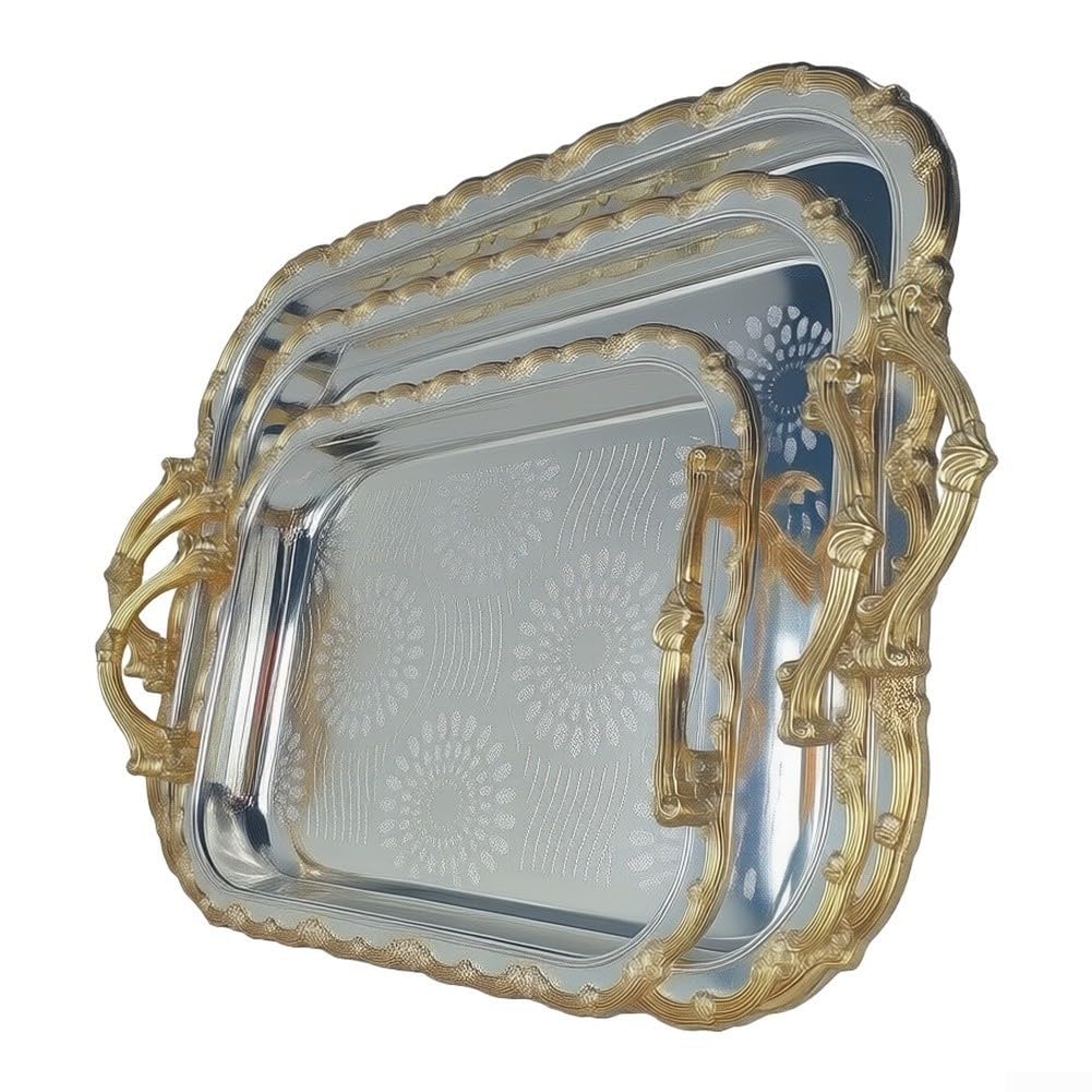 Set Plateaux Métal 3 Tailles Dorure Or et Argentée