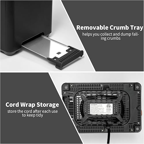 Miniatura 6 de SEEDEEM Tostadora de 2 rebanadas, pantalla LCD de tostadora de acero inoxidable con control táctil, velocidad de calentamiento 50% más rápida,