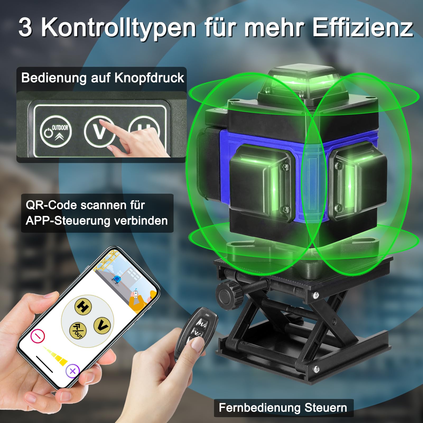 Kreuzlinienlaser Hancaner laser wasserwaage mit Stativ 4 x 360 ° 16 Linien-selbstnivellierendes Laserlinie 25m mit 1.5m Stativständer, 2 * 2400 mAh Batterien, Wandhalterung, Fernbedienung