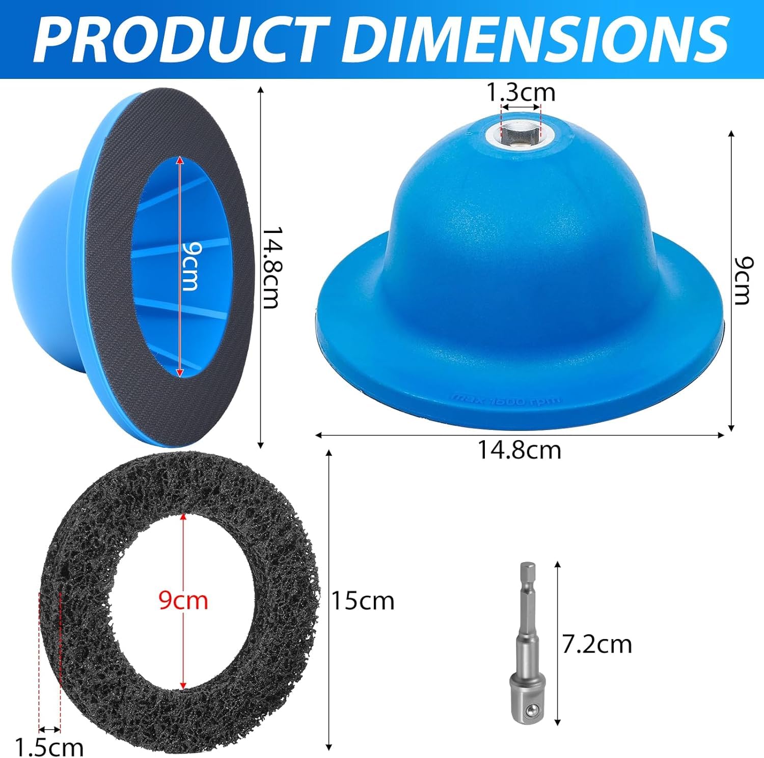 Szlifierka do piast kół, średnica wewnętrzna 90 mm, Ø zewnętrzna 150 mm, szlifierka z głowicą kulową do haka holowniczego, z napędem 1/2", środek do czyszczenia piast kół, usuwanie rdzy